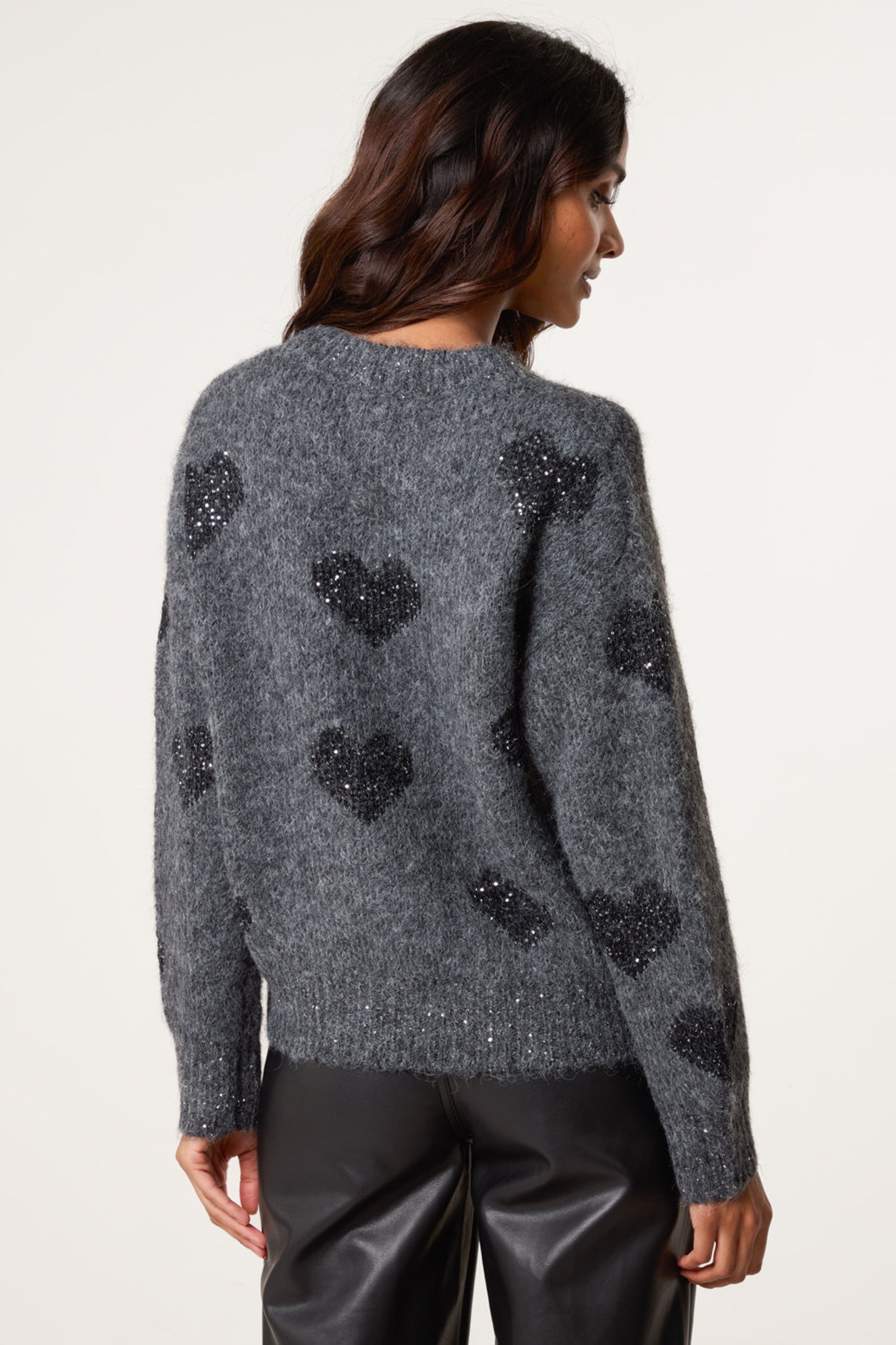 Blue Vanilla Grey Jumper With Sparkly Hearts