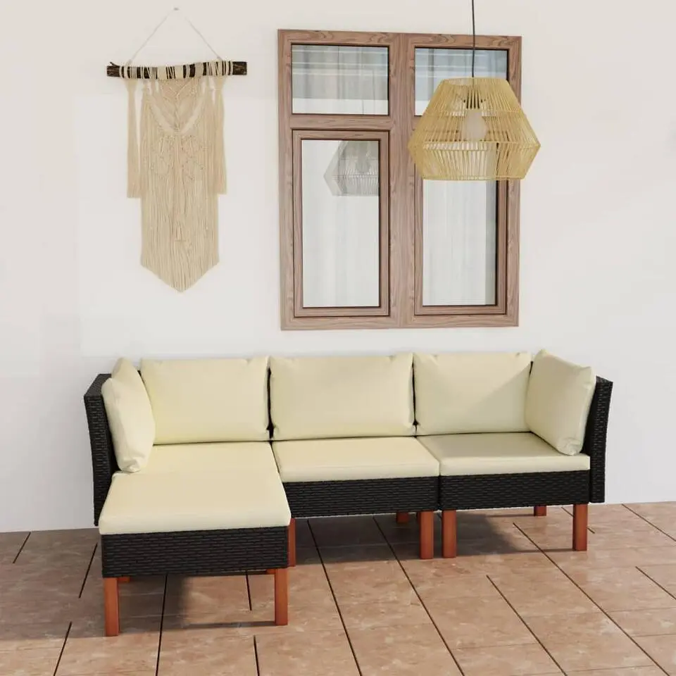 vidaXL - Loungeset - Zwart - Poly rattan - 4 stuks - Met kussens