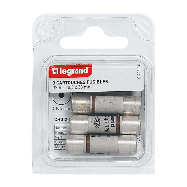 3 fusibles céramique Legrand 10.3 x 38 mm avec voyant