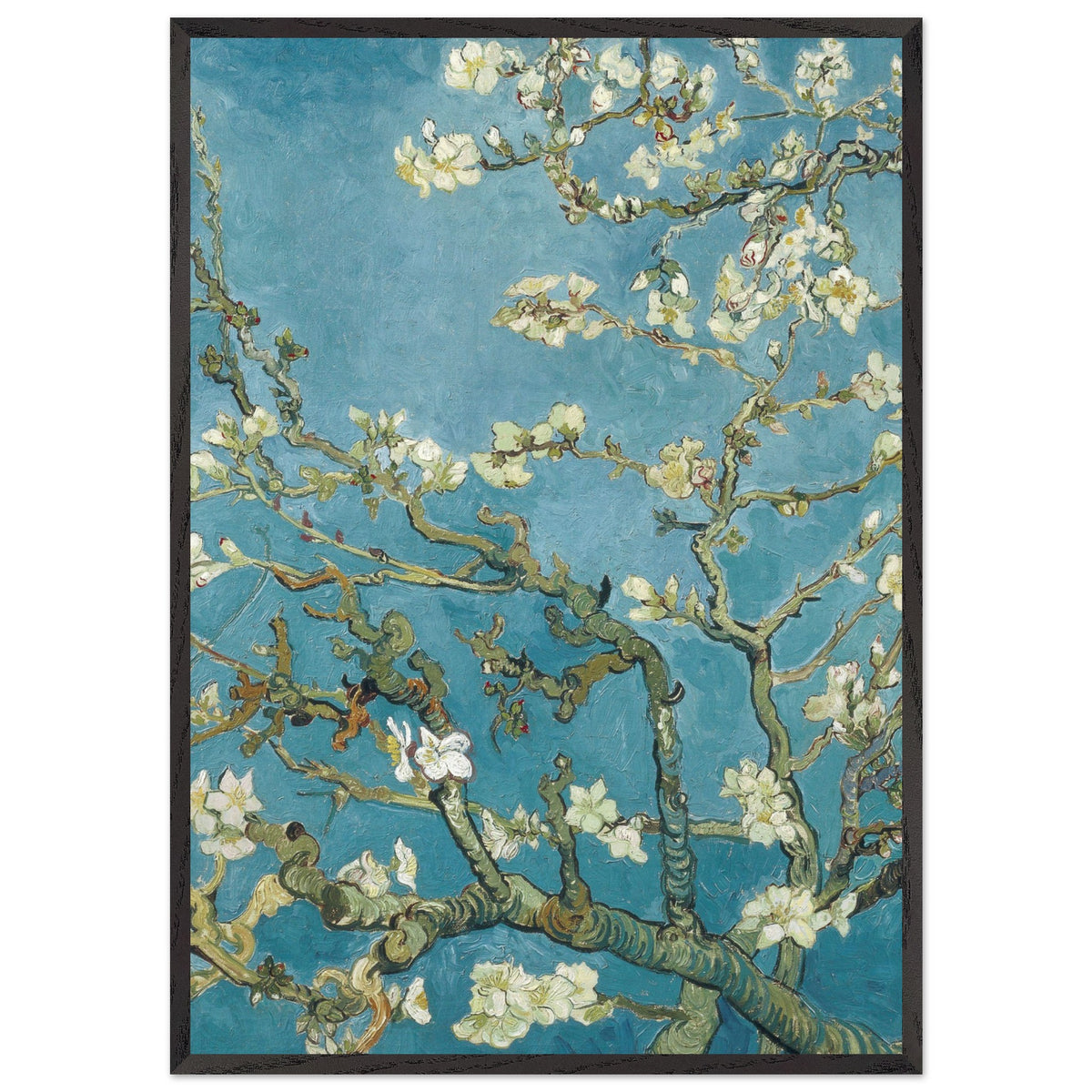 Artfulprints Poster met Lijst Vincent van Gogh - Amandelbloesem  - 70x100 cm - Blauw