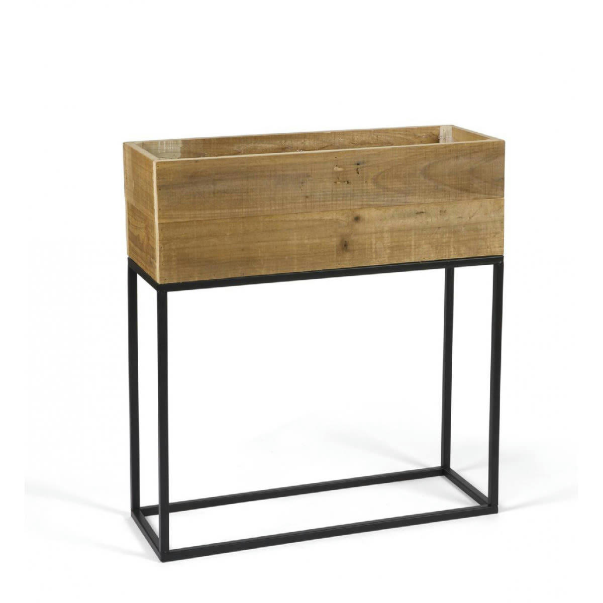 - Jardinière sur pied en métal noir et bois recyclé 55x21x60,5cm