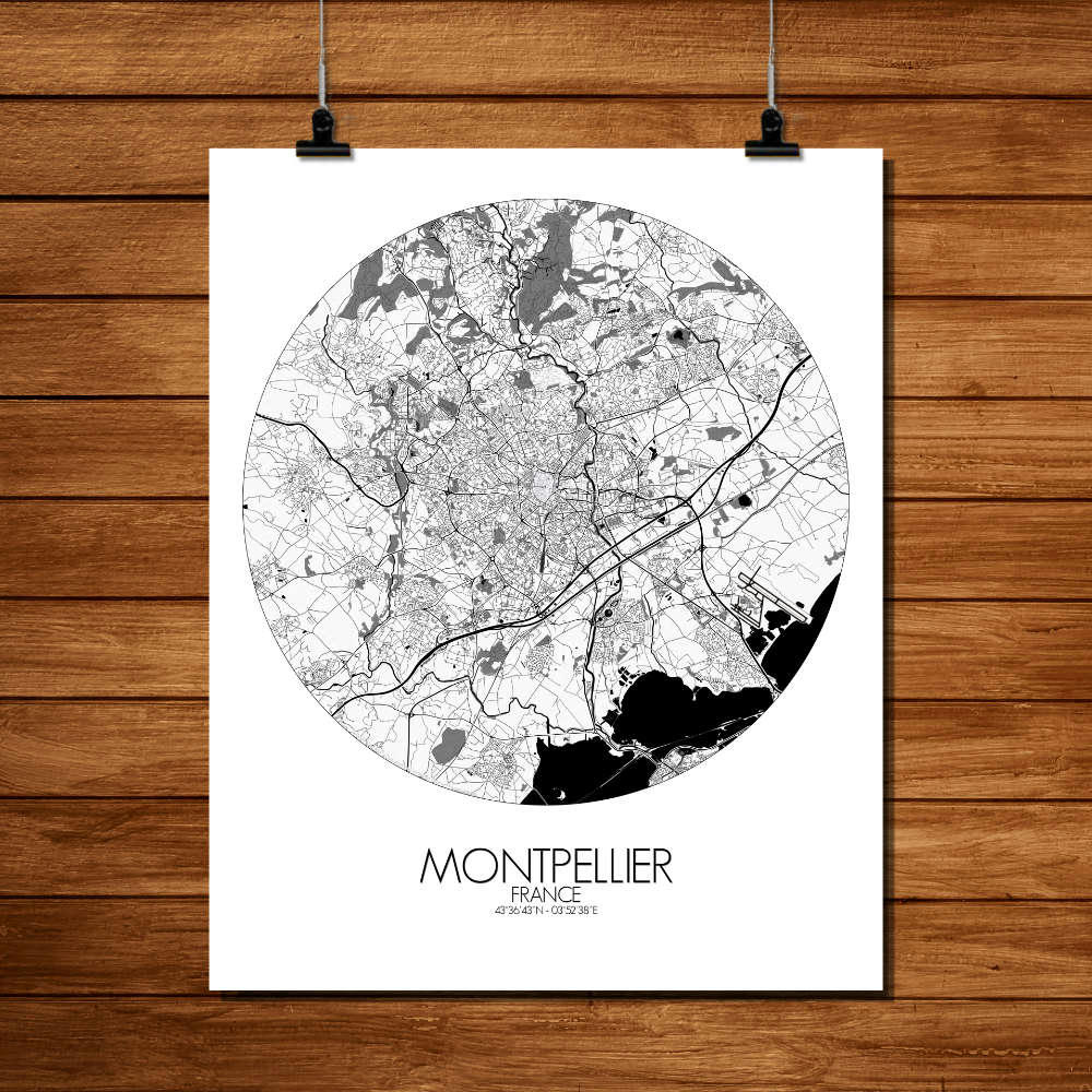 - Affiche Montpellier Carte ronde 40x50