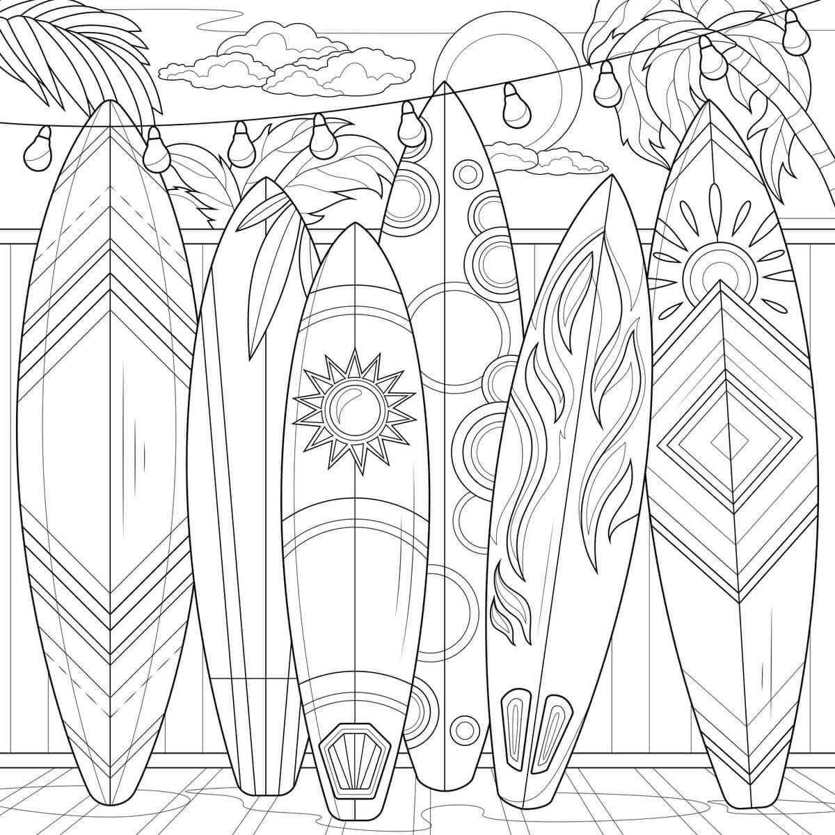 ILLUSTRATION - Tableau sur toile planches de surf à colorier 30x30 cm