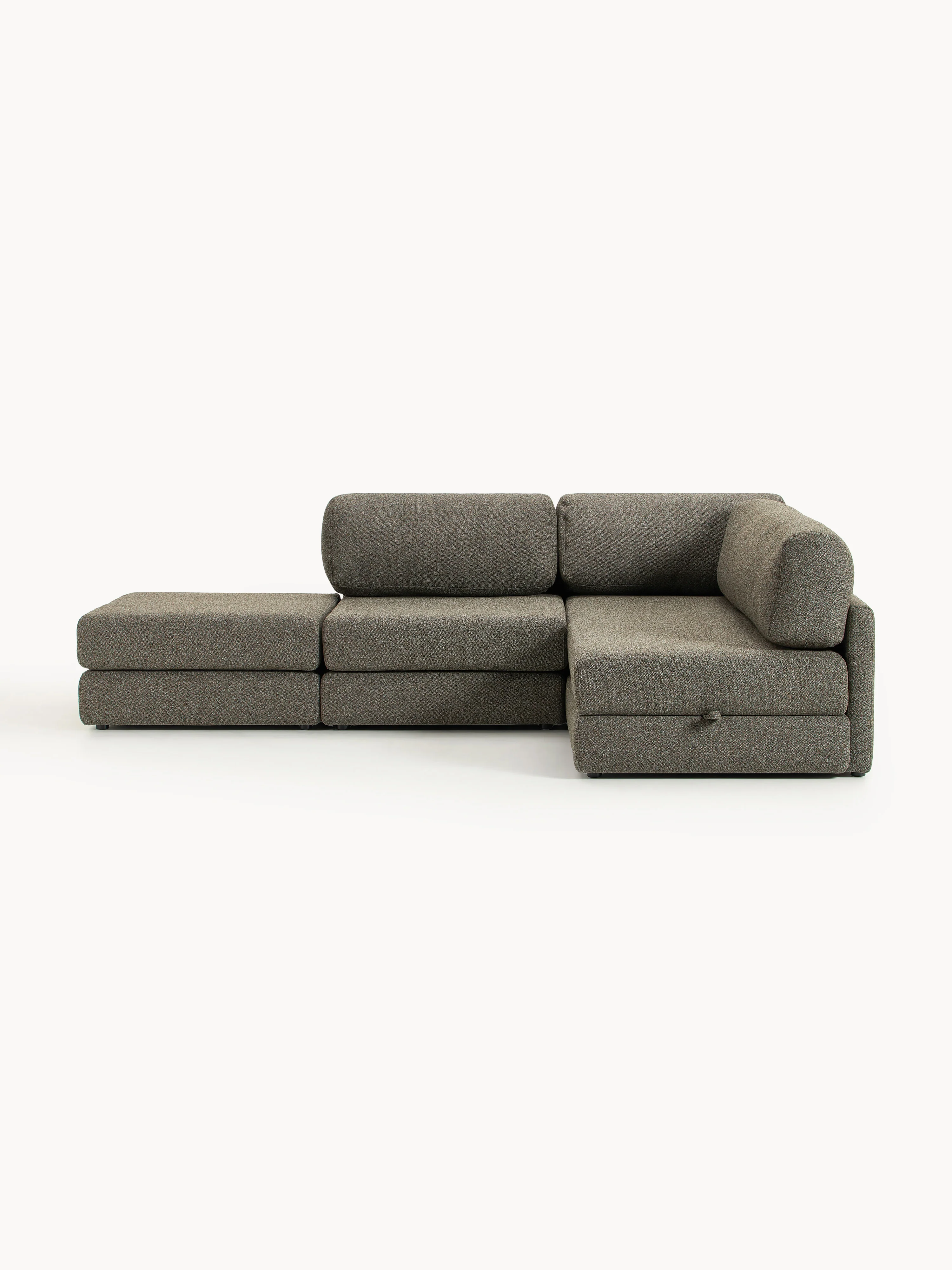 Bouclé-Eck-Schlafsofa Ladina mit Stauraum