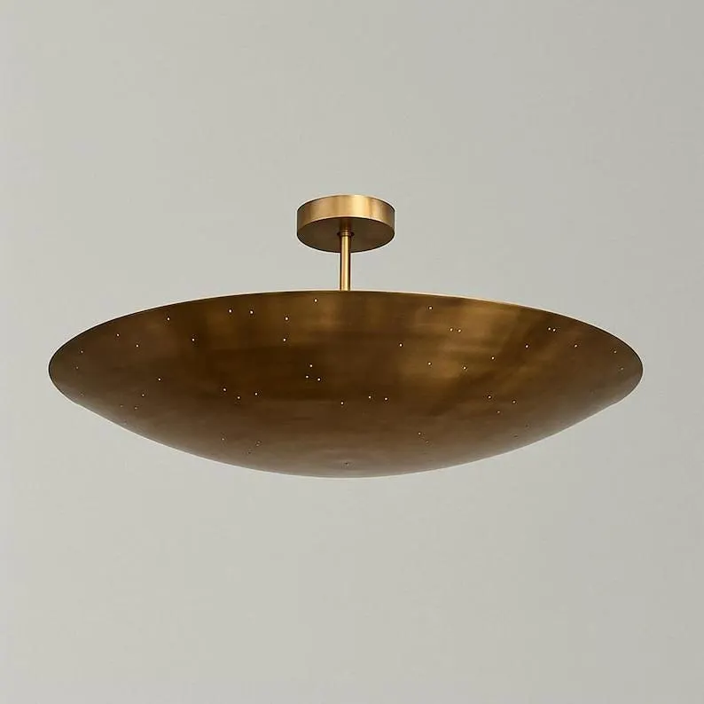Modern Brass Flush Mount Ceiling Light, Minimalist Dome Chandelier, Mid Century Lighting Fixture, Contemporary Home Décor Lamp