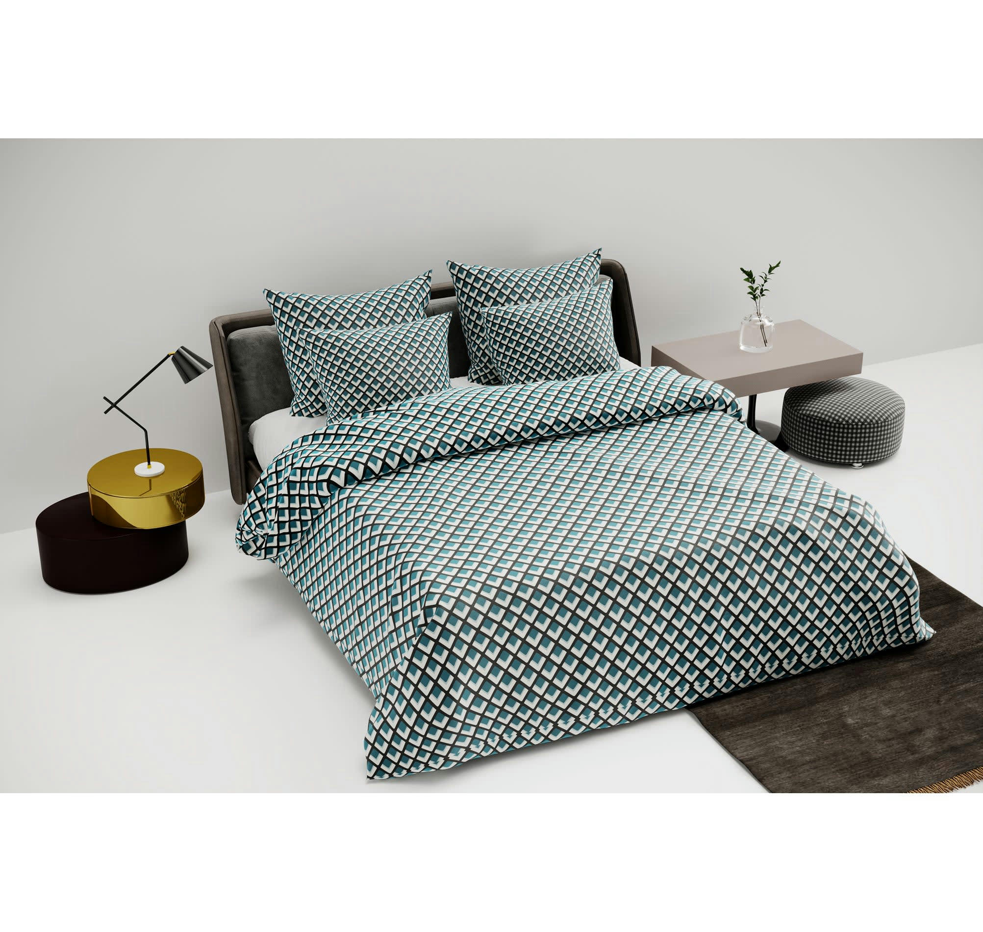 ELVI - Parure de lit en satin de coton motif géométrique 260x240cm