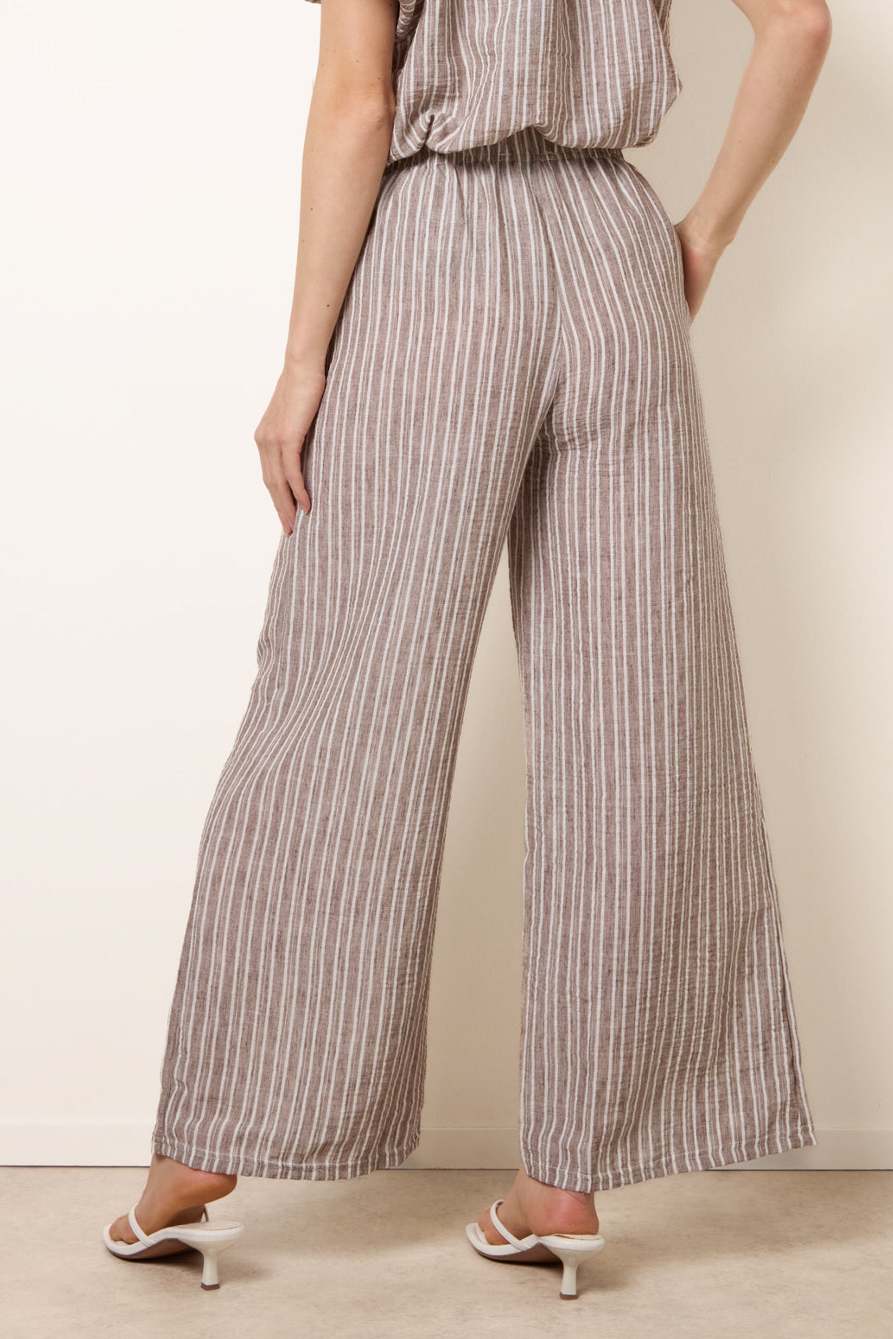 Blue Vanilla Brown Tie Waist Stripe Wide Leg Trousers