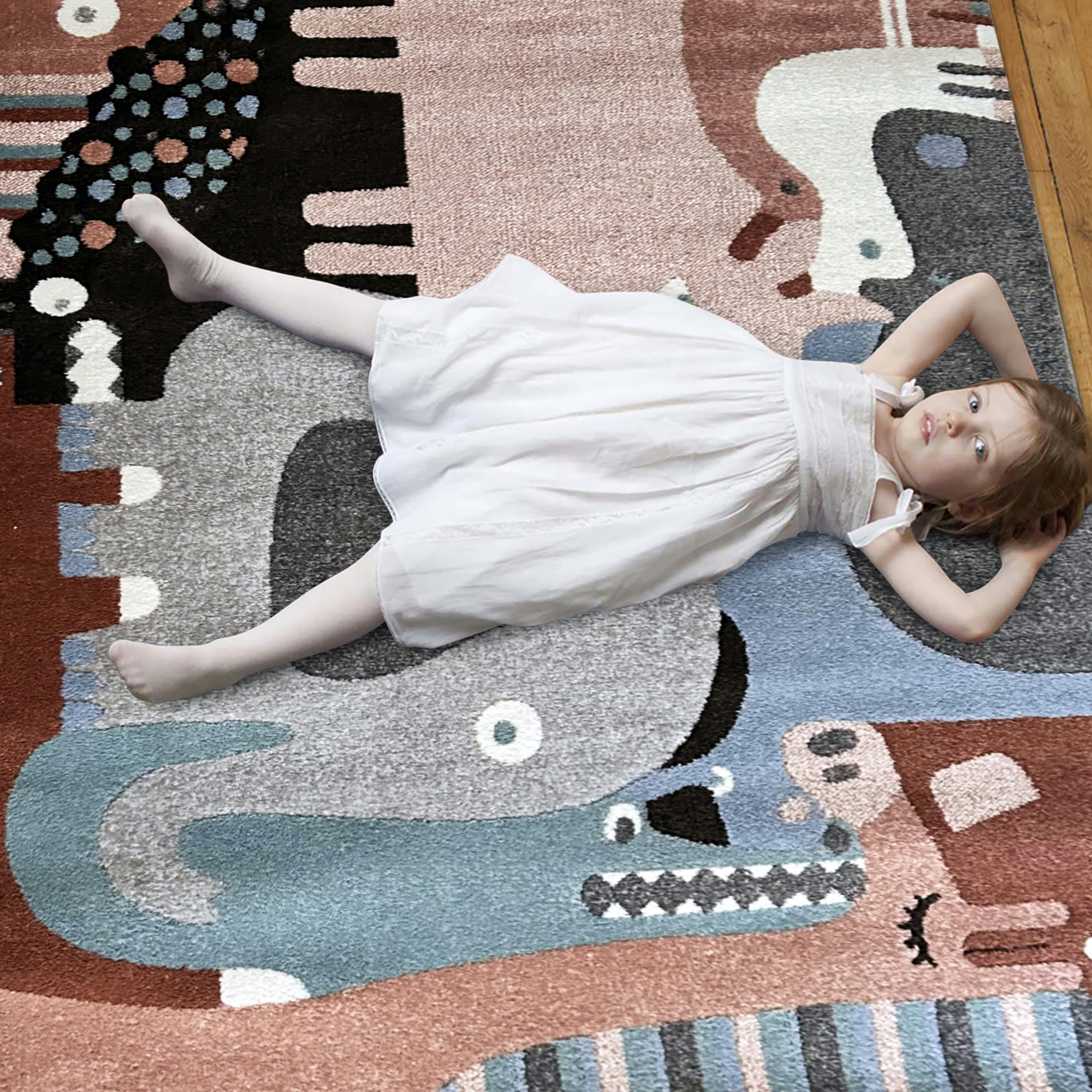 PUZZLE ANIMALS - Tapis enfant ludique animaux de la foret 135x190, OEKO-TEX®