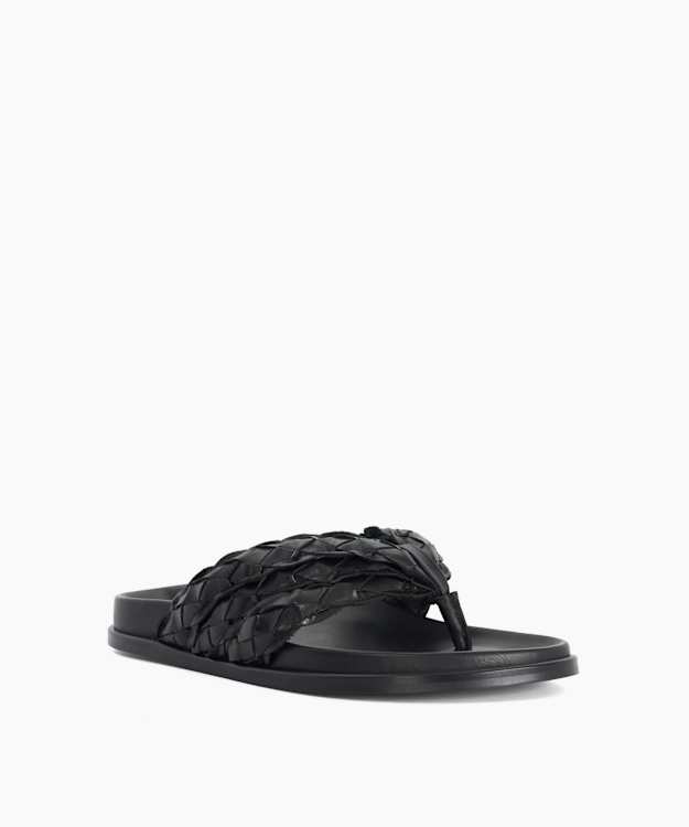 Lindie Black - Woven Leather Toe Post Flip Flop Sandals