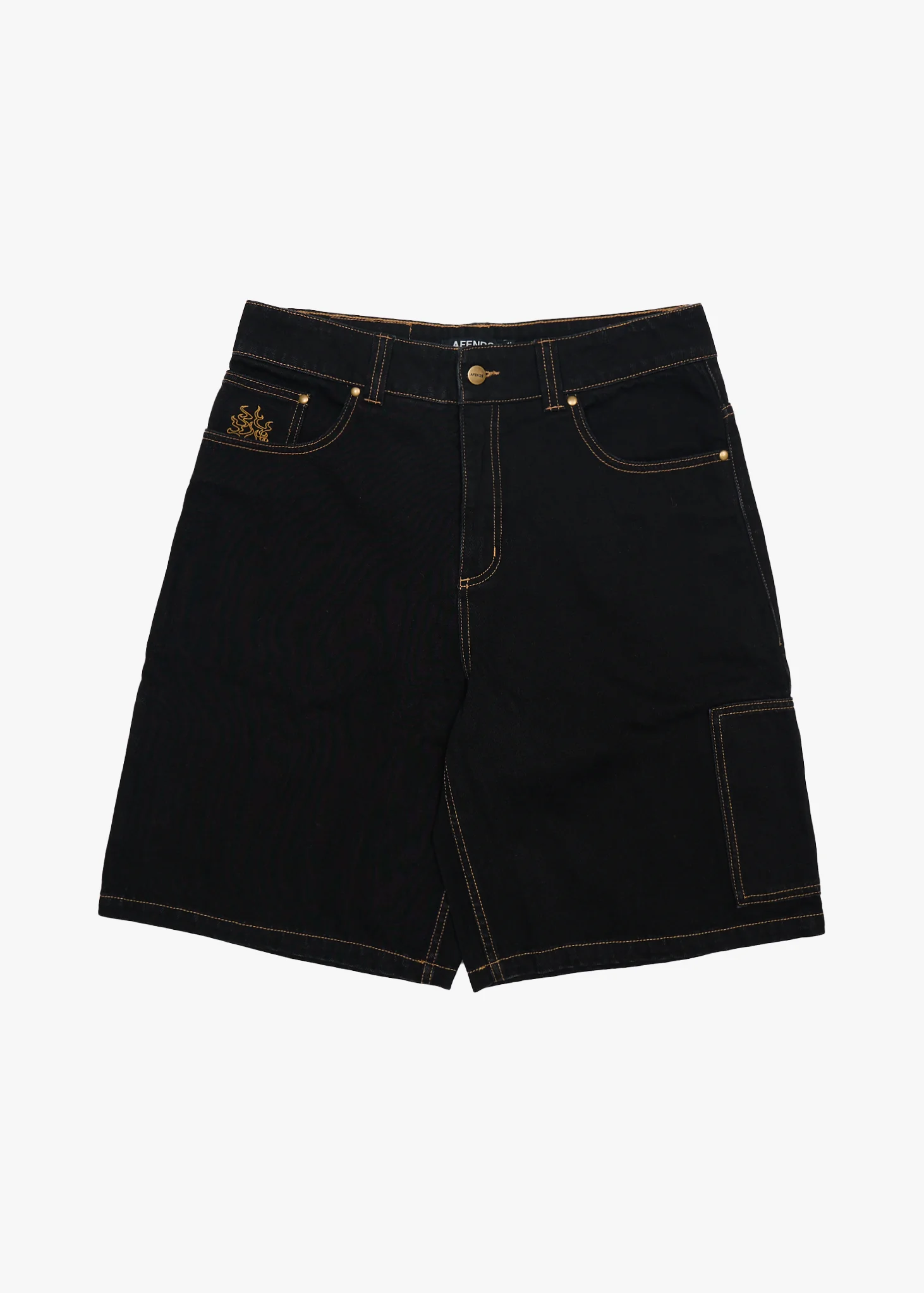 AFENDS Mens Scorched Harper - Denim Baggy Workwear Short 22 - Washed Black