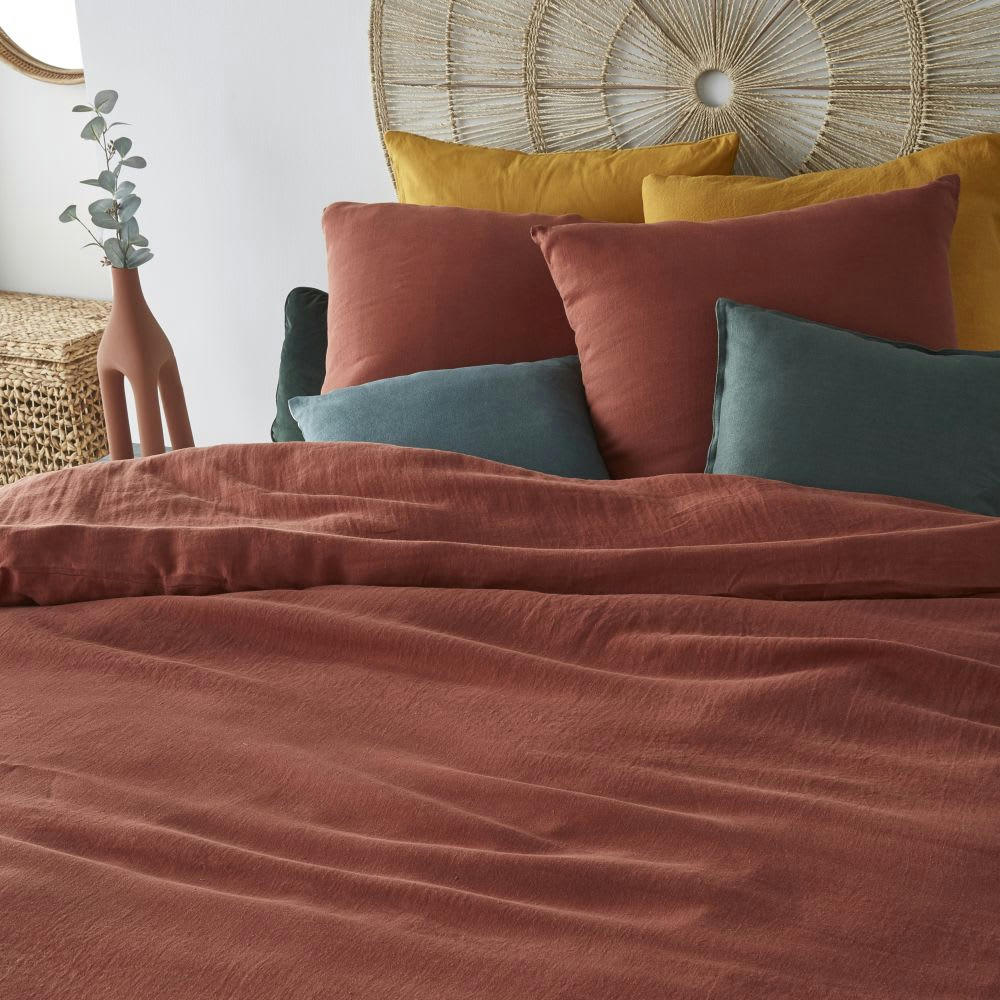 - Parure de lit en lin lavé terracotta 220x240