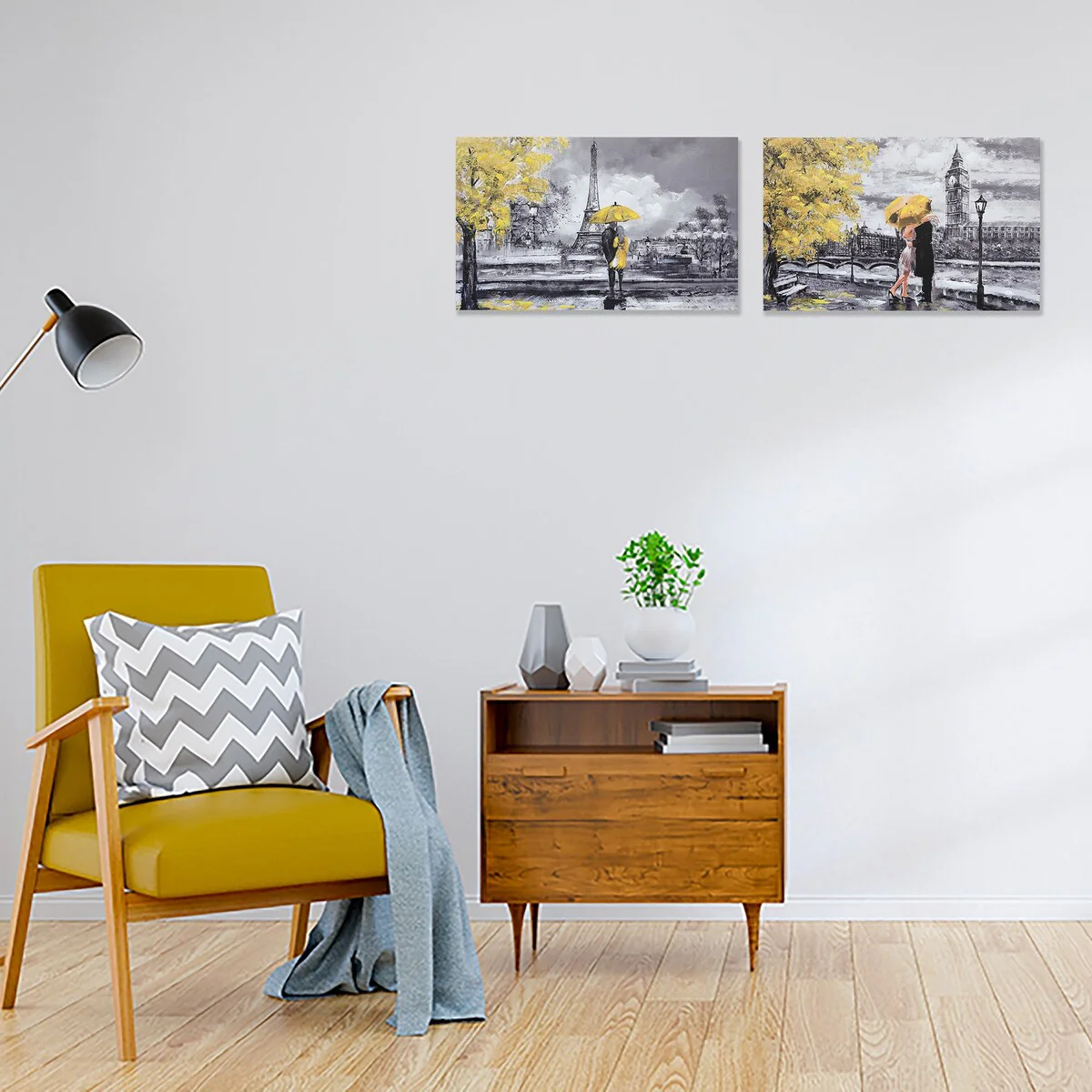 IH Casa Decor Hand Painted Canvas Wall Art Dates With The Golden Umbrella - Set of 2