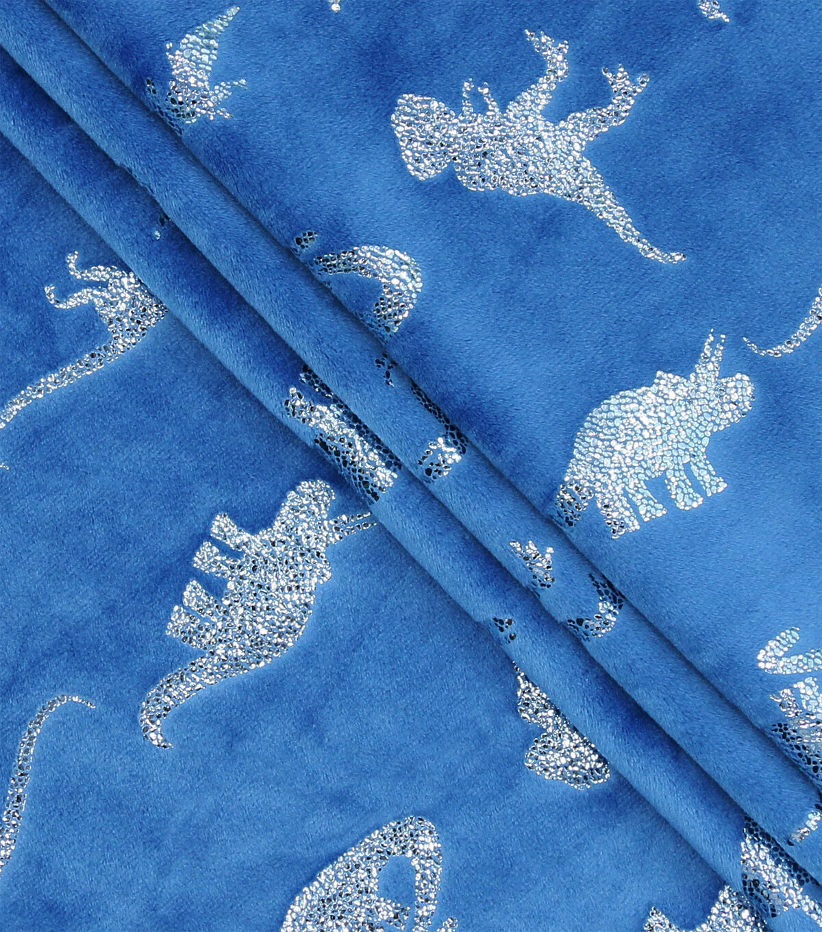 Foil Dinosaurs on Blue Pure Plush Fleece Fabric