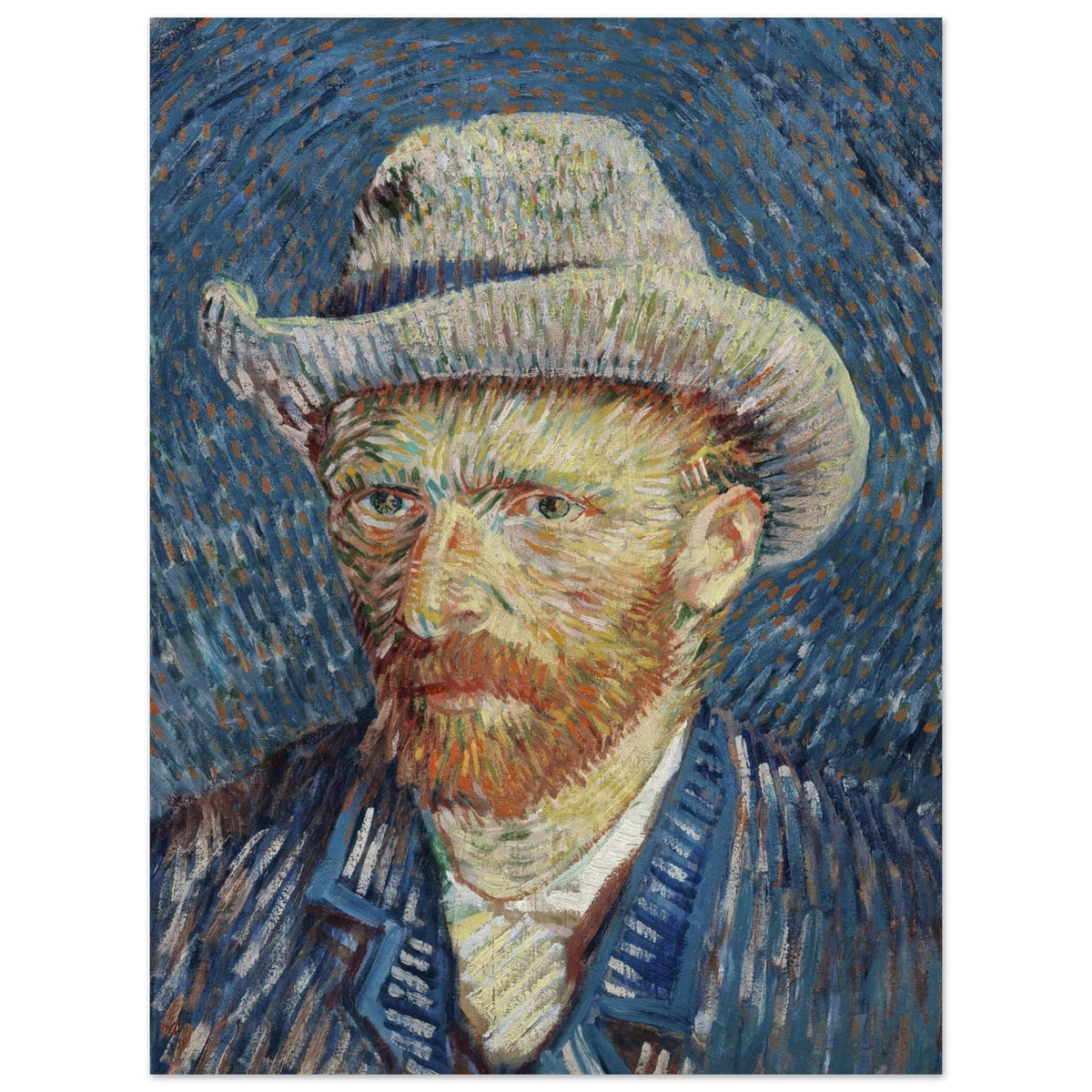 Artfulprints Poster Vincent van Gogh - Zelfportret met grijze vilthoed  - 30x40 cm - Blauw