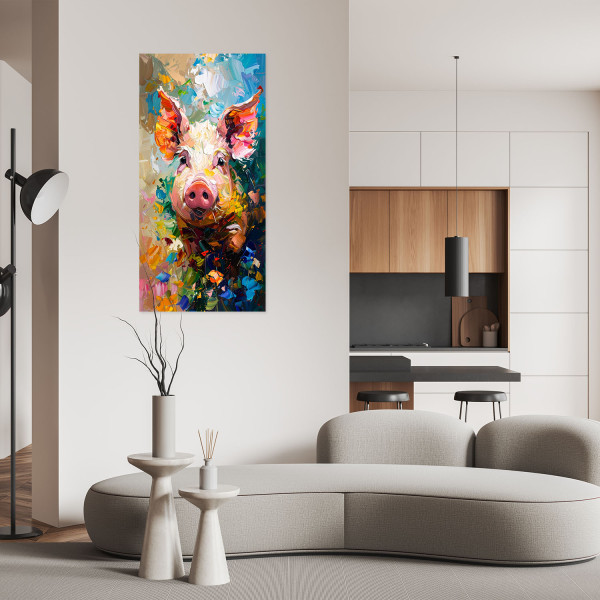 Naklejka na ścianę do salonu Feeby Kolorowa Świnia farba olejna 40x80