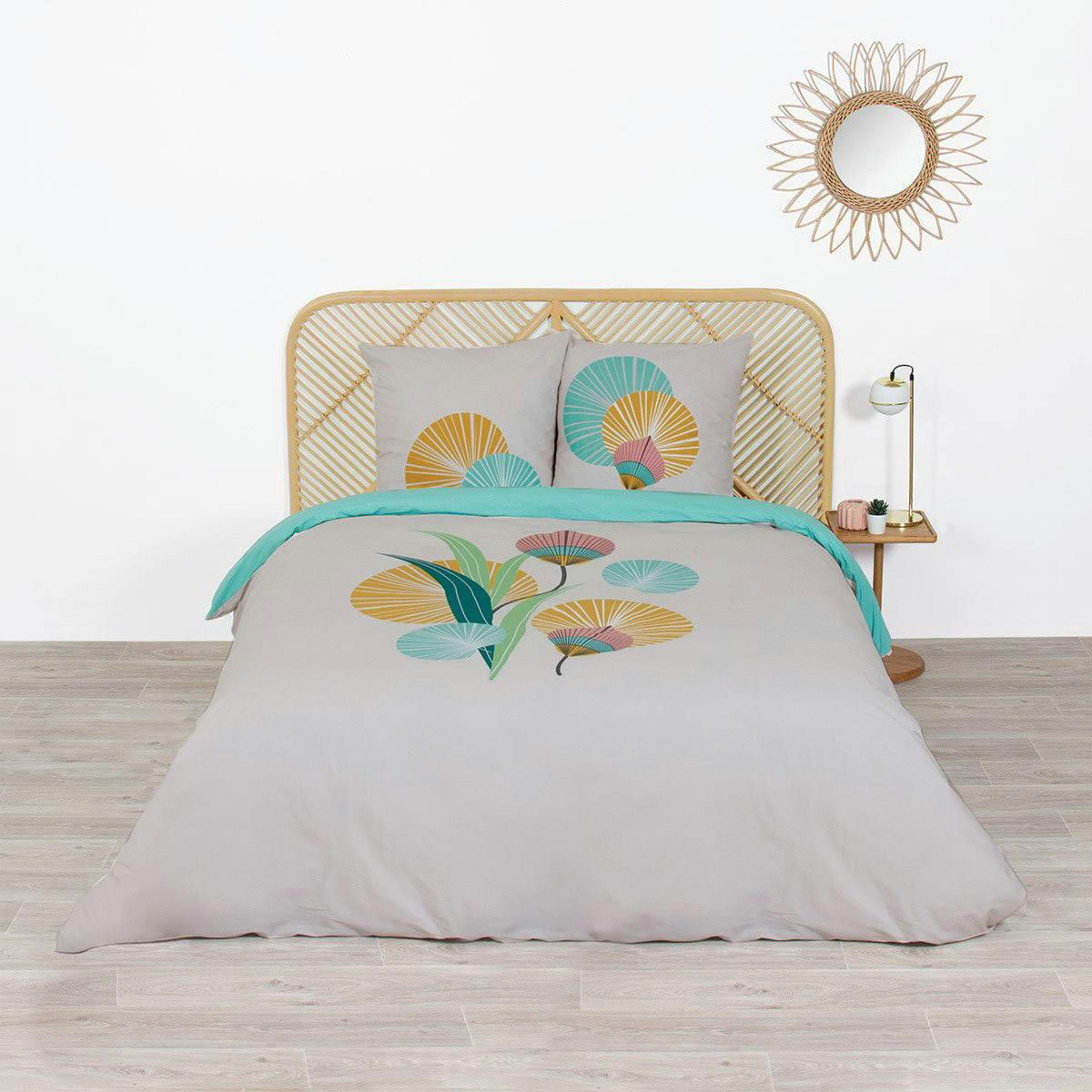 GANA - Parure housse de couette coton bleu 240x260 cm