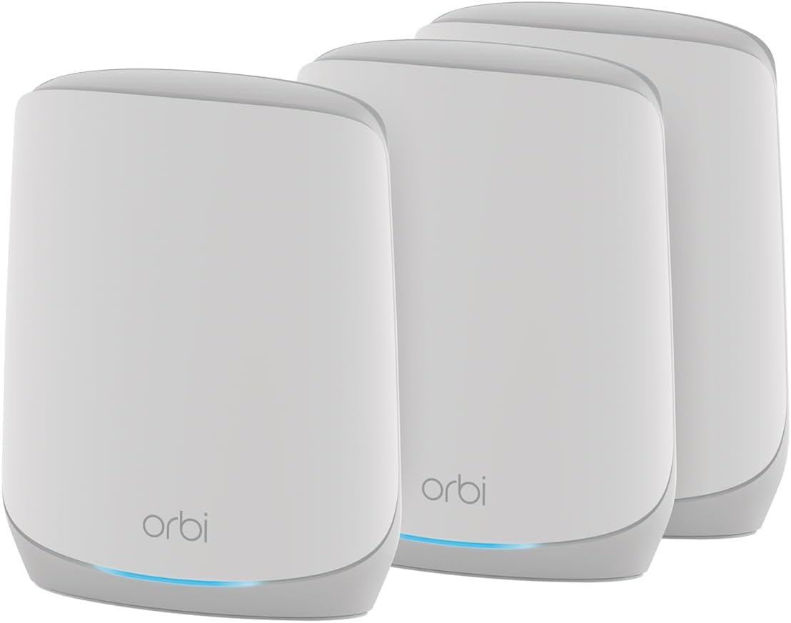 NETGEAR Orbi Whole Home Tri-Band WiFi 6 Mesh Network System (RBK753P) – Router with 2 Satellite Extenders – Security Features - Coverage up to 7 500 sq. ft.  75 Devices - AX5200 (Up to 5.2Gbps)