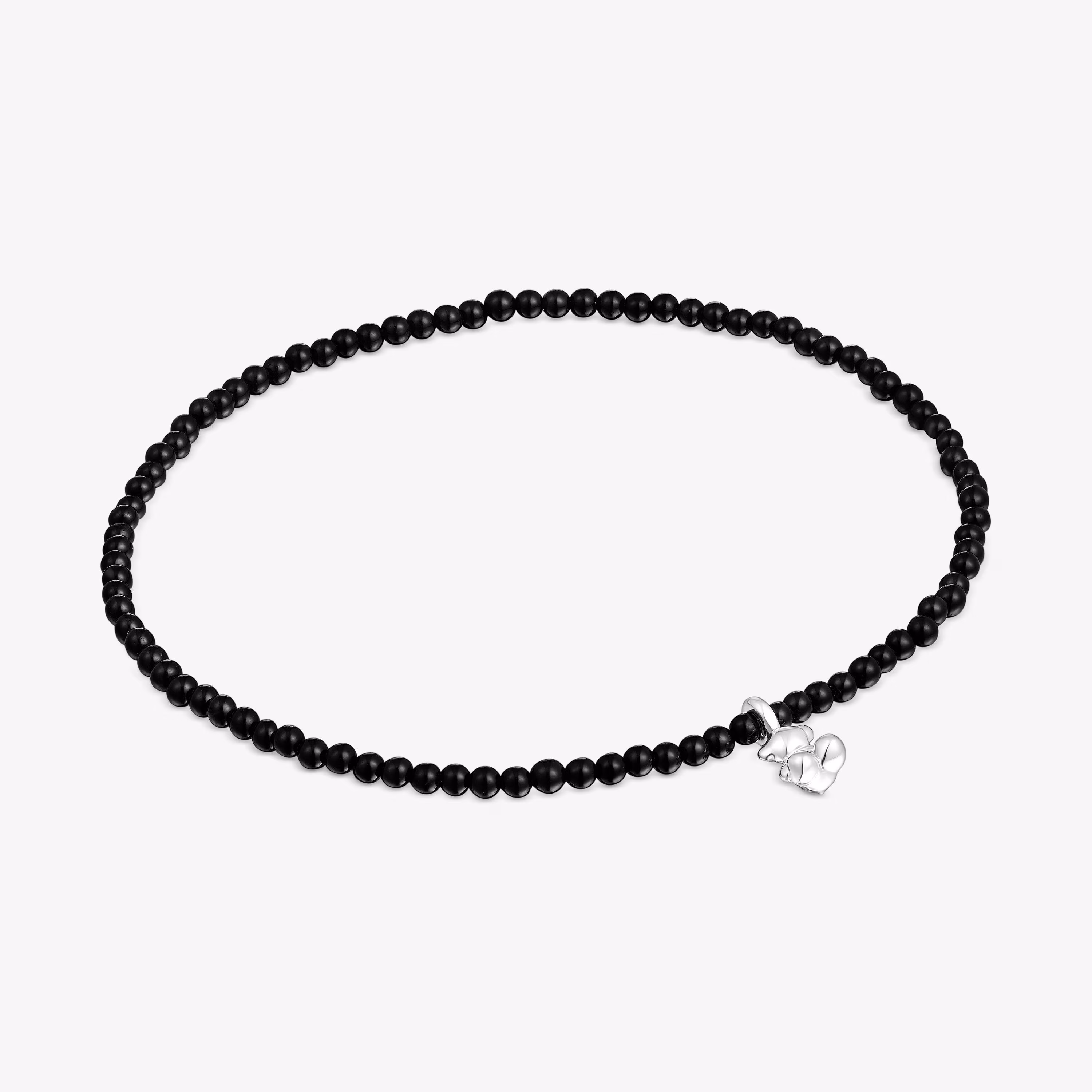 Pulsera elástica con ónix y motivo oso de plata Bold Bear