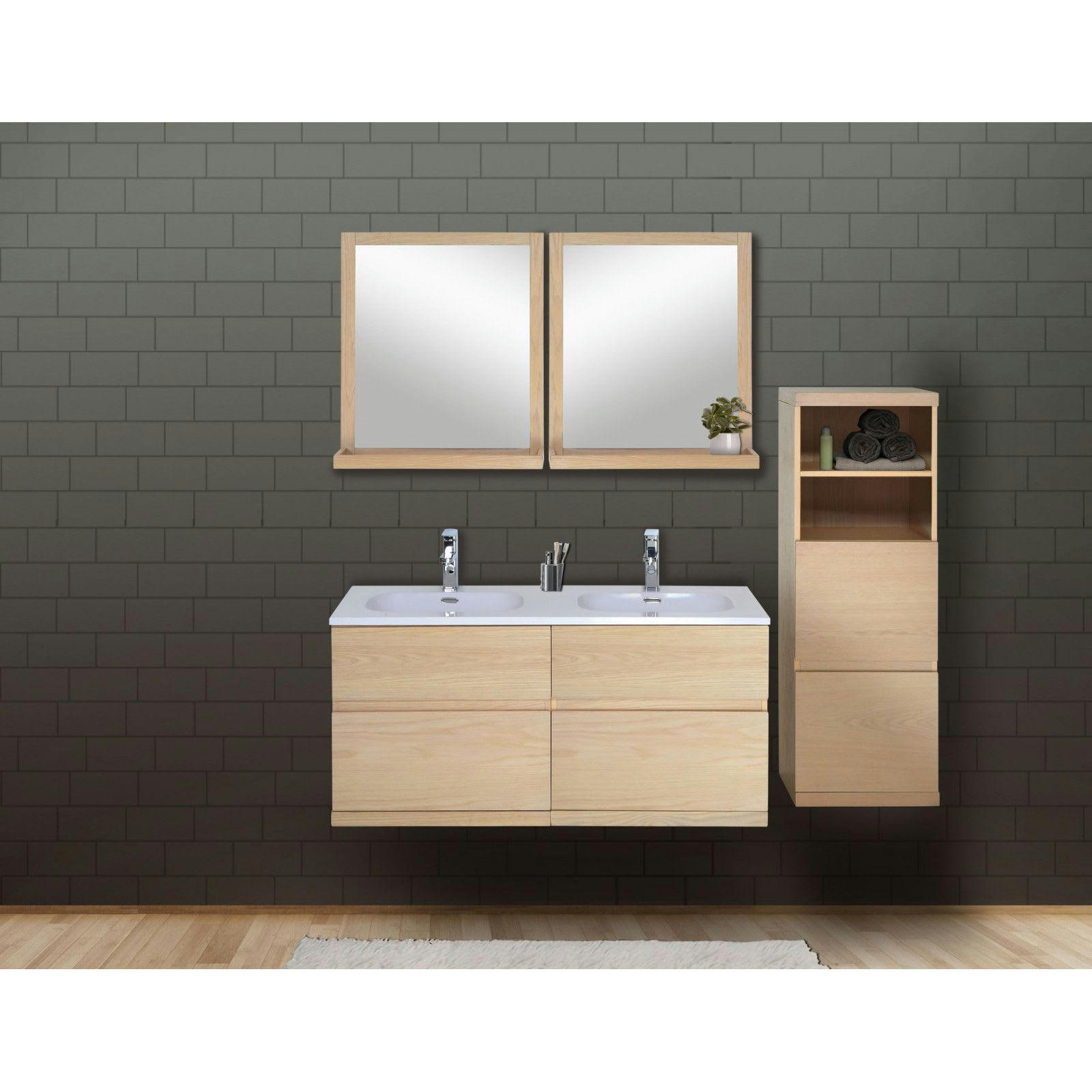 ENIO - Meuble sous vasque chêne avec plan résine  120cm + miroir + colonne