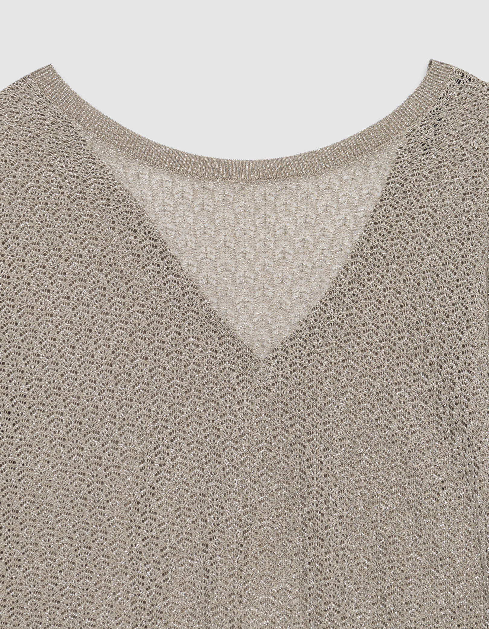 Pull chic beige tricot fantaisie pailleté ajouré Femme