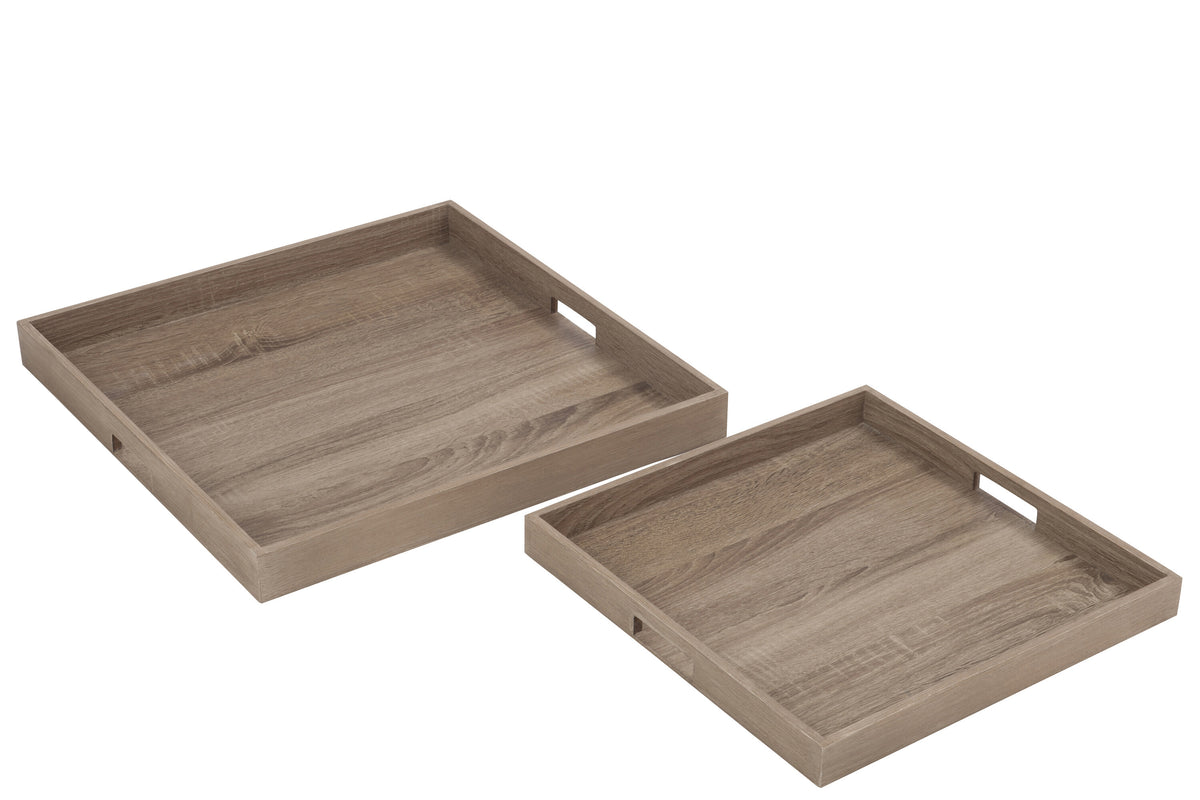 J-Line plateau Vierkant - dienblad - hout - naturel - 2 stuks
