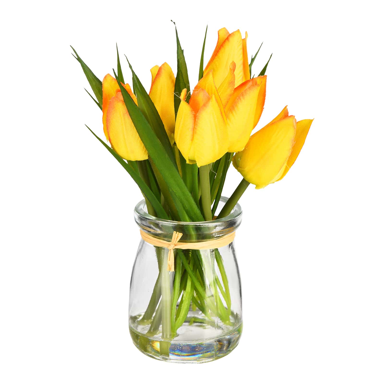 Kunstblumenbund Tulpe in Glasvase Gelb, ⌀ 10 cm, H 200 mm