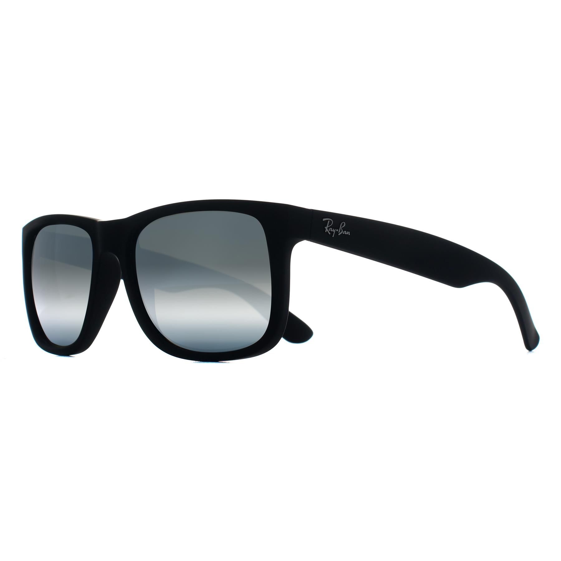Ray-Ban Rectangle Rubber Black Silver Mirror Polarized RB4165 Justin