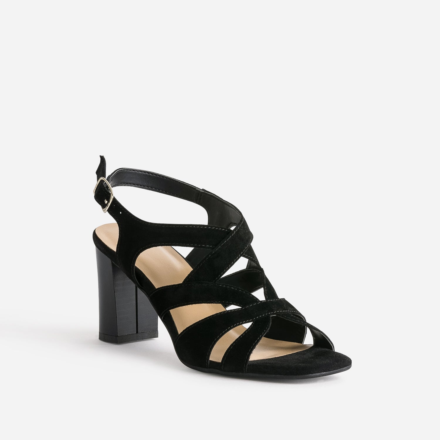 Sandale noire cuir velours à talon