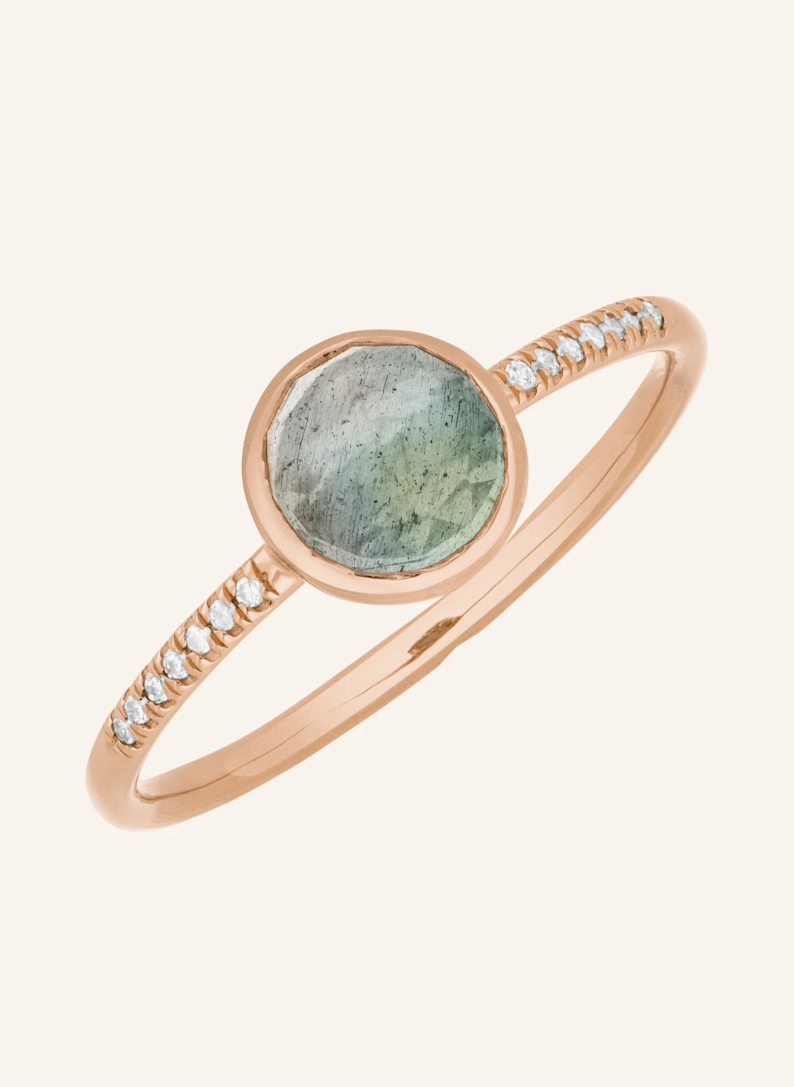Leaf Ring LABRADORIT aus 14 Karat Roségold mit Diamanten