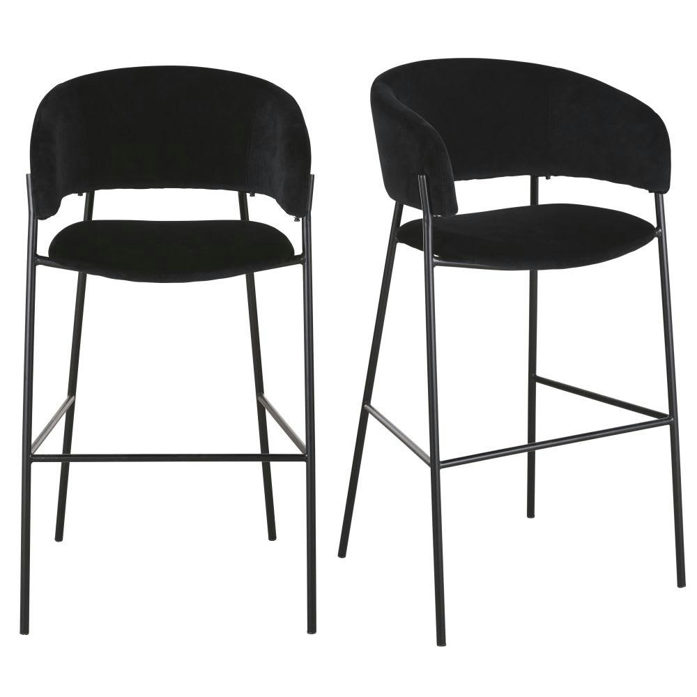 Hug Business - Fauteuils de bar professionnels en velours recyclé et métal noirs H78 (x2)