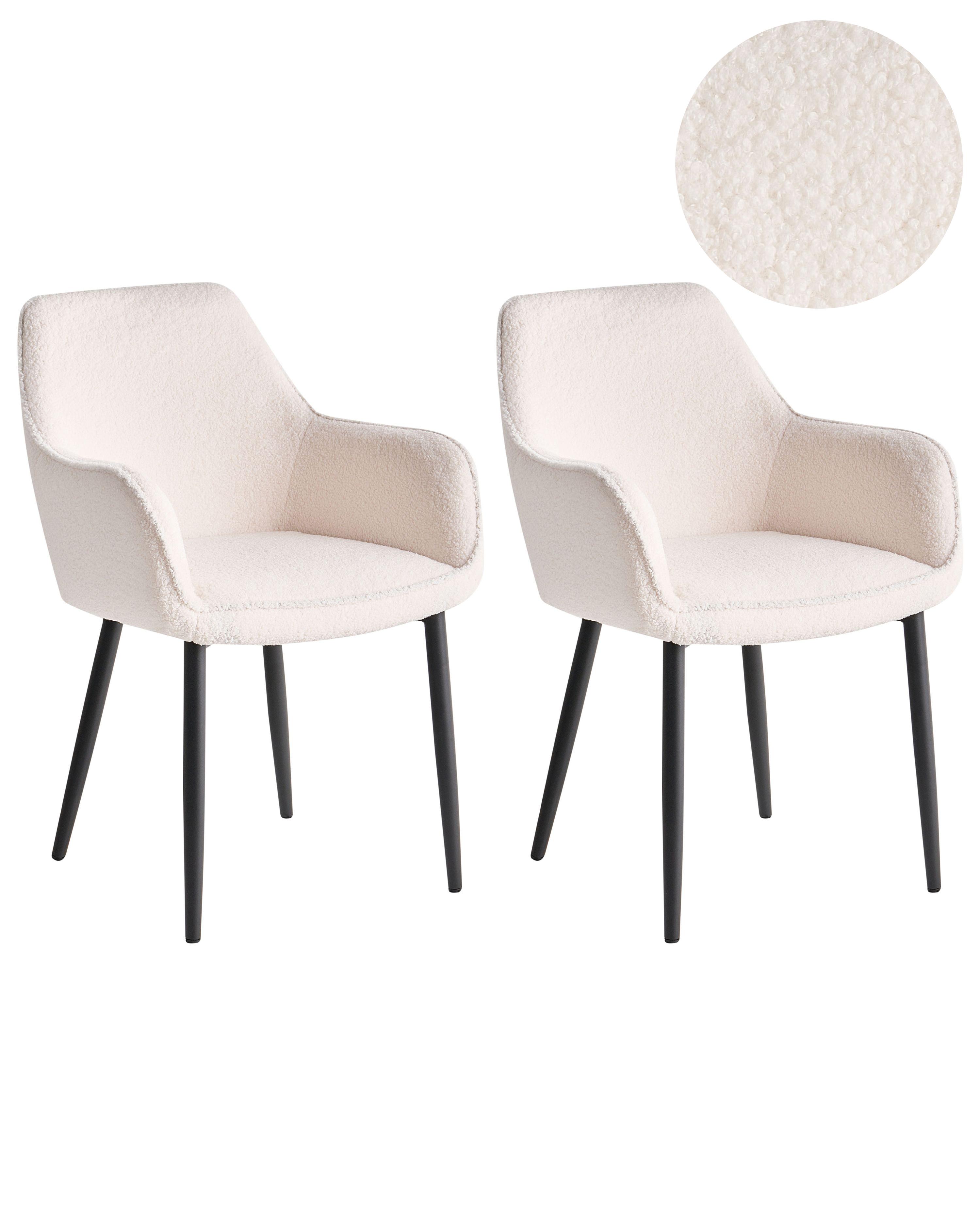 Set of 2 Dining Chairs ALDEN Boucle White