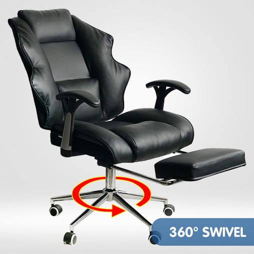 NNEDPE Faux Leather High Back Reclining Executive Office Chair w/ Stool Black