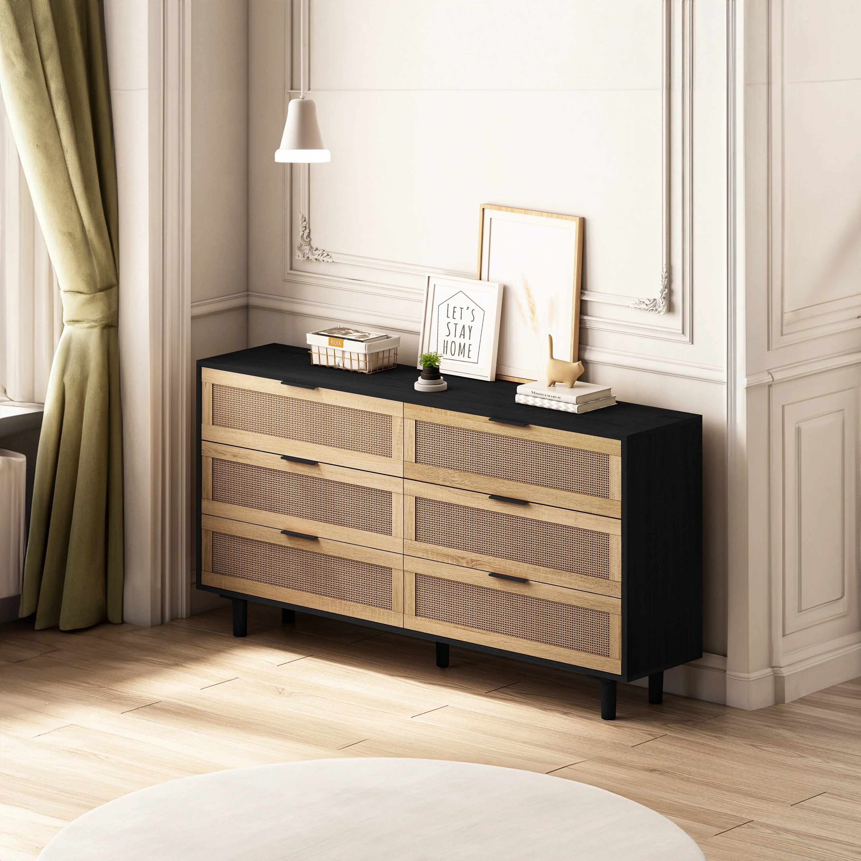 Modern Natural Rattan 6-Drawer Dresser