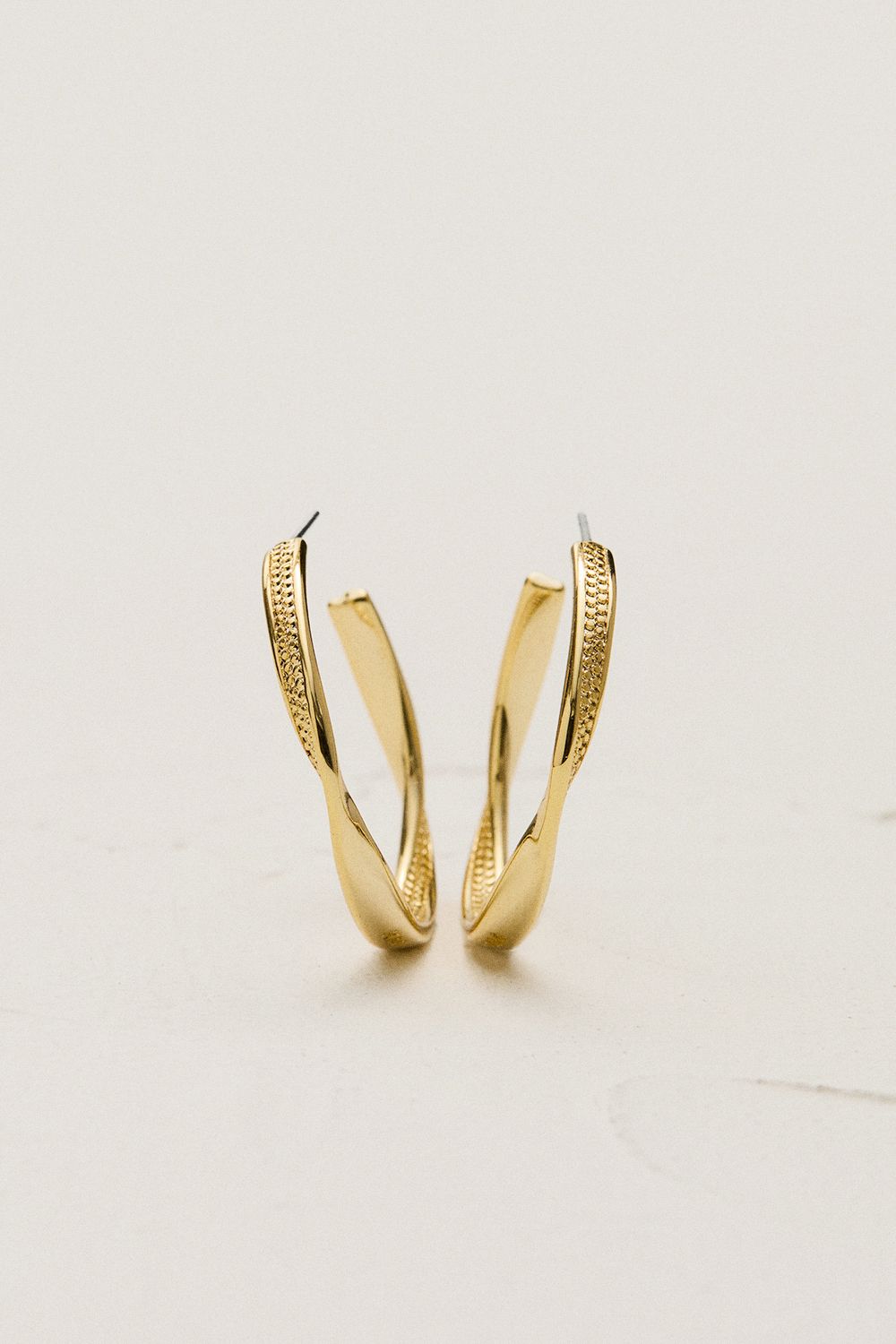 KarenMillen 14kt Gold Plated Textured Twist Hoop Earrings