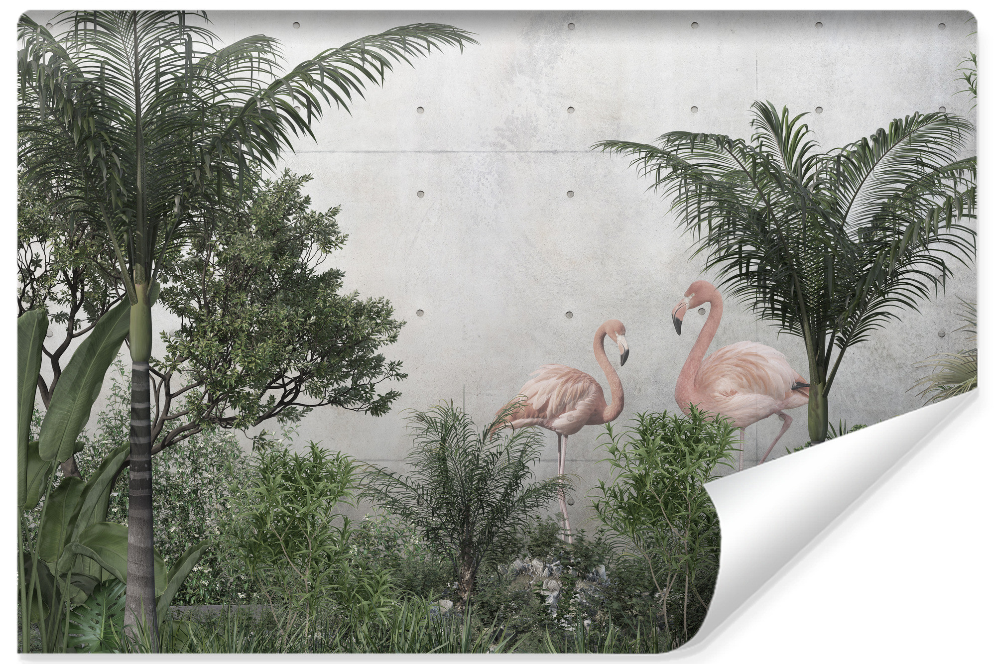 Fototapeta Flamingi i drzewa na betonie 90x60cm