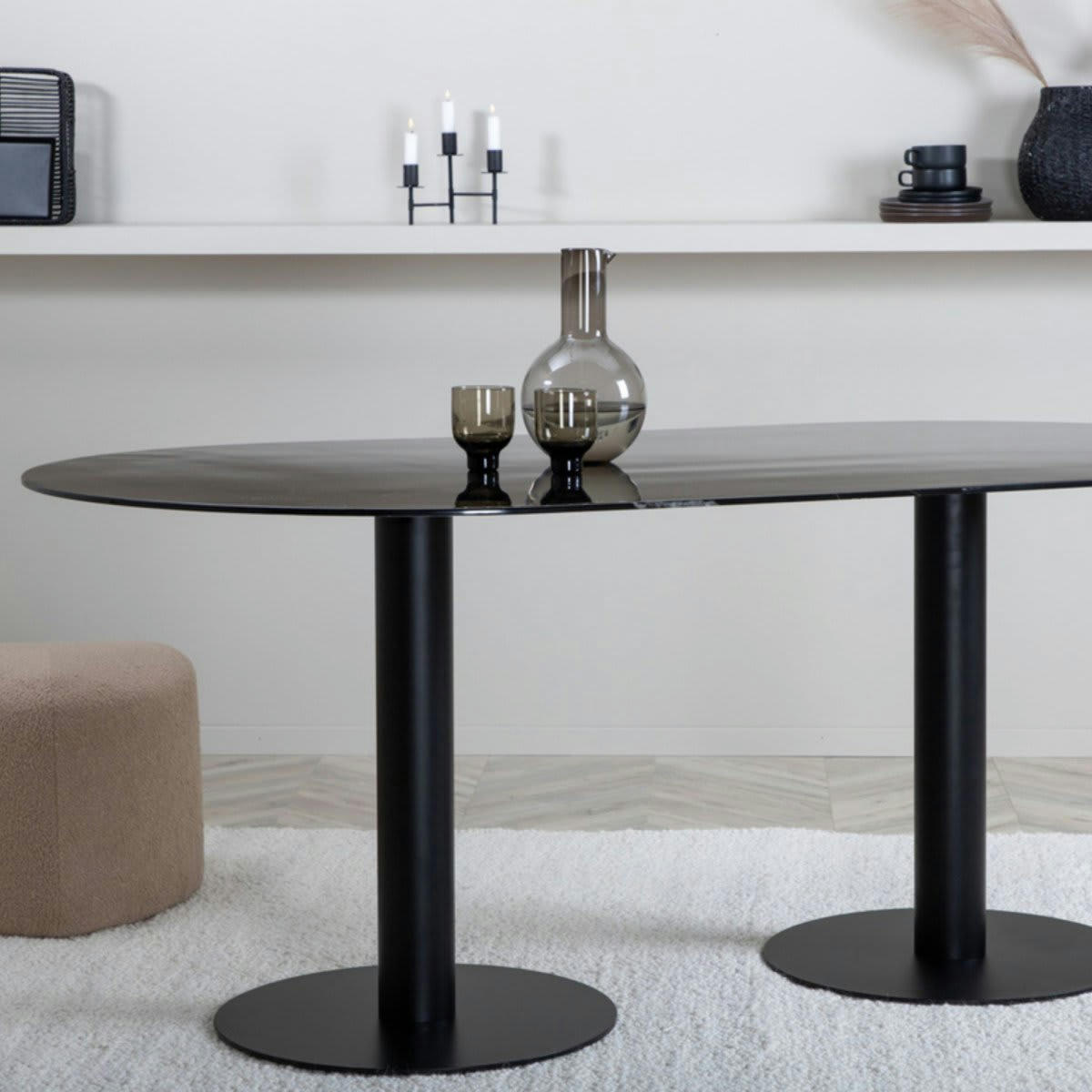 PILLOW - Table à manger design effet marbre et pied en métal