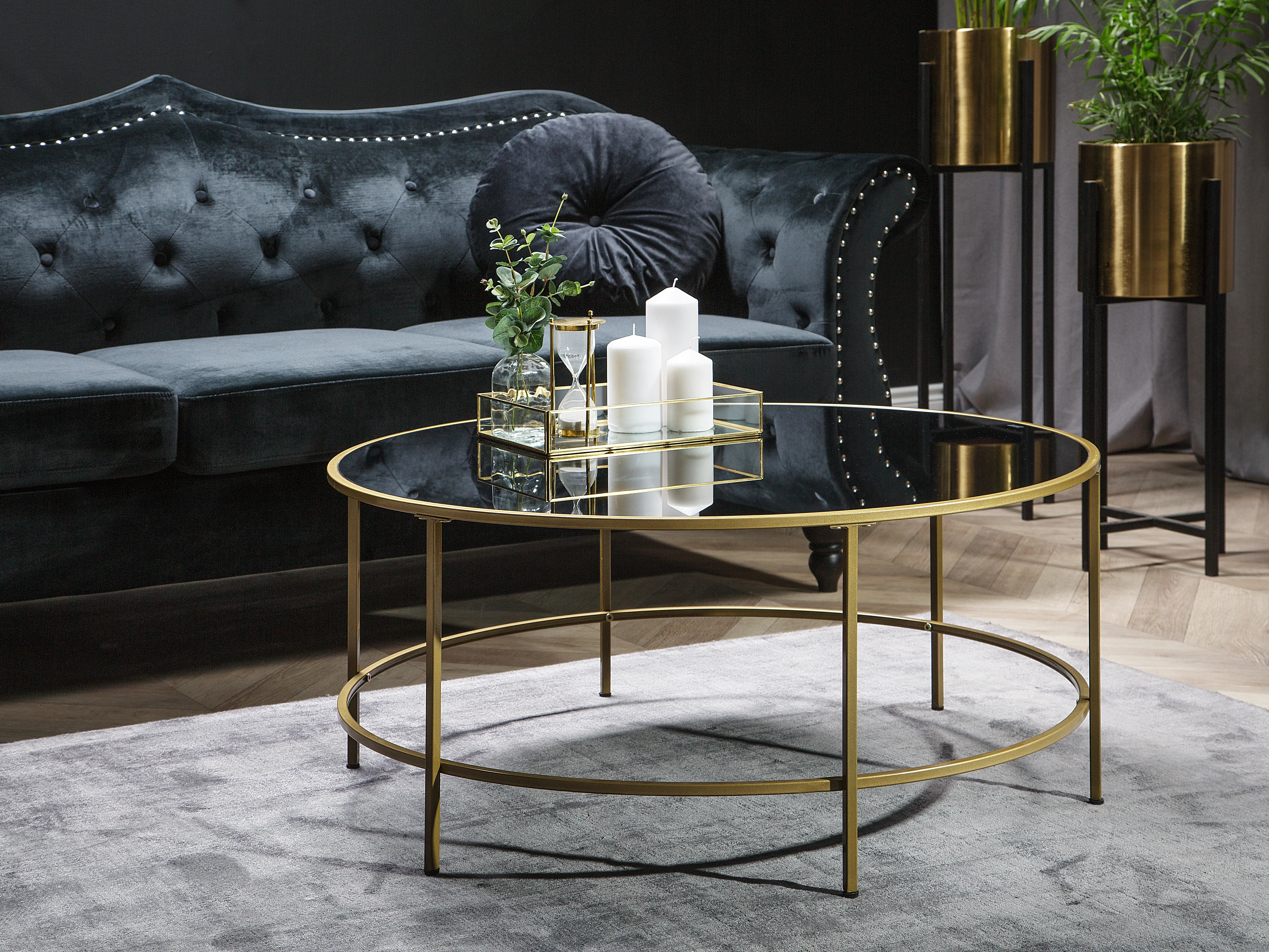 Coffee Table FLORENCE Glass Black/ Gold