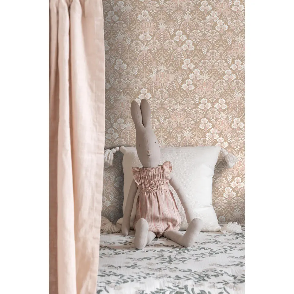 ESTAhome behang vintage bloemen in art nouveau stijl licht roze en beige