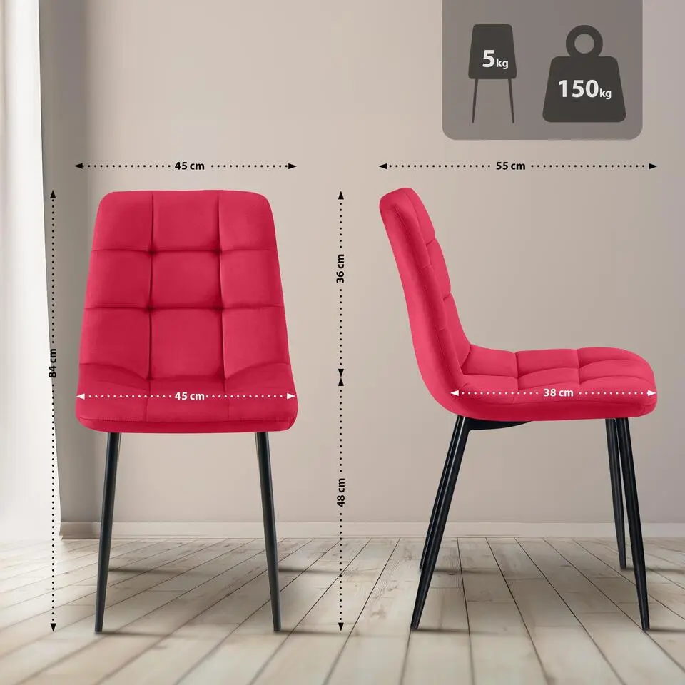 CLP Eetkamerstoel Antibes zwart Frame - Fluweel - rood