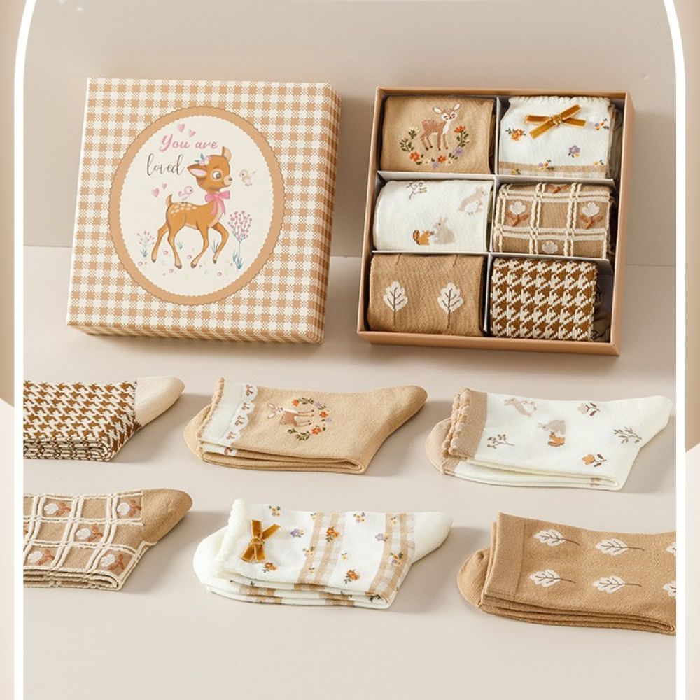 PEACH ACCESSORIES Raindeers 6 Pairs Socks Gift Set Brown Box