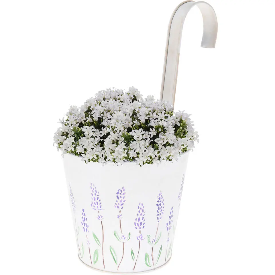 Plantenpot met ophanghaak - zink - creme wit - 14 x 13 x 26 cm