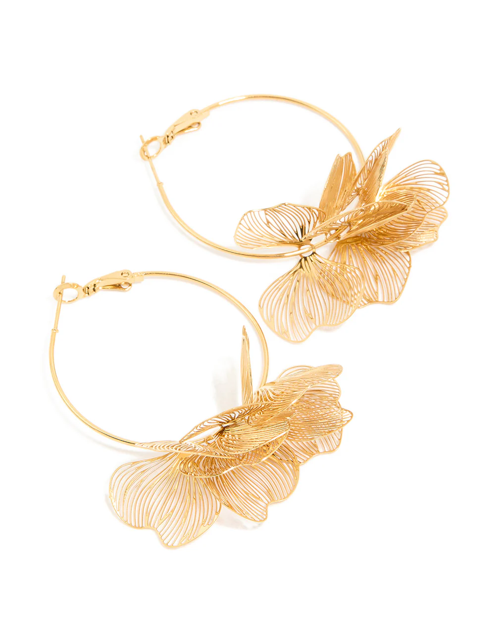 Waterproof Gold Plated Stainless SteelEtched Flower Hoop Earrings