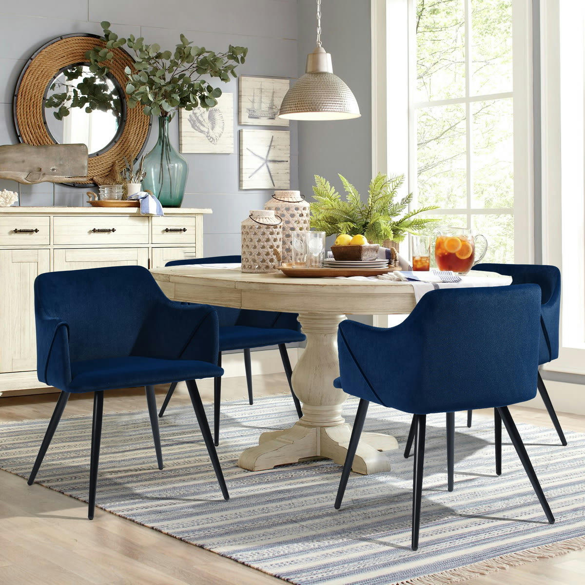 - Lot de 2 chaises  scandinaves tissu bleu marine pieds noir