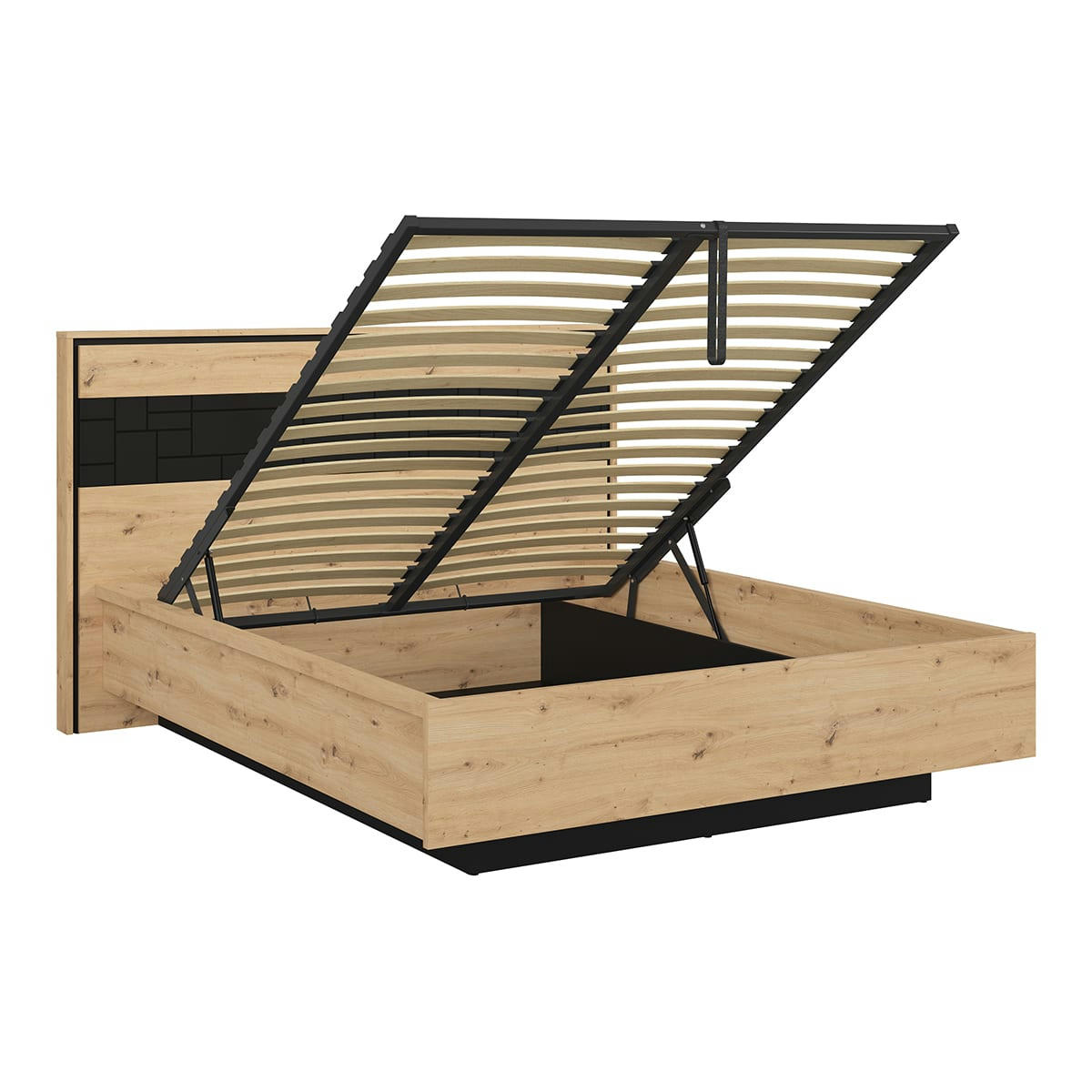 - Lit coffre 160x200 sommier inclus stratifiés naturel et noir