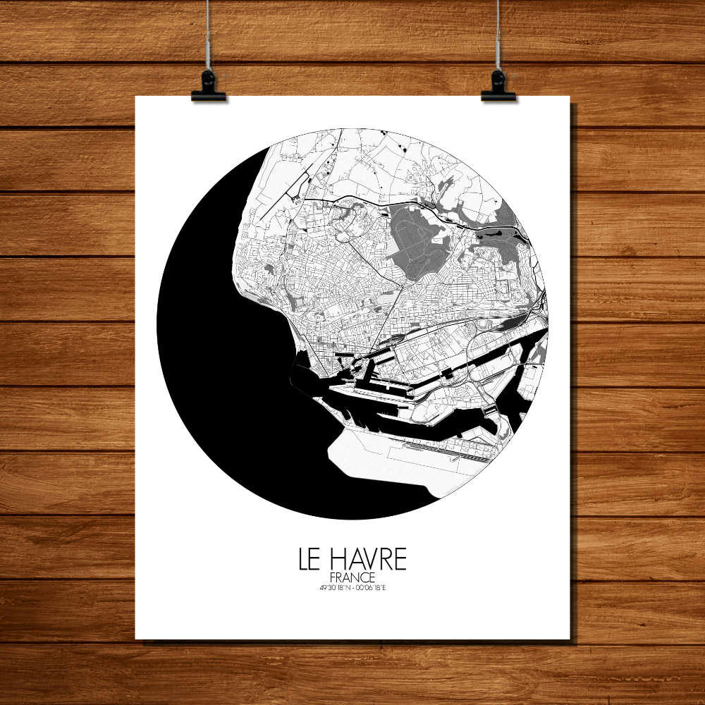 - Affiche Le Havre Carte ronde 40x50