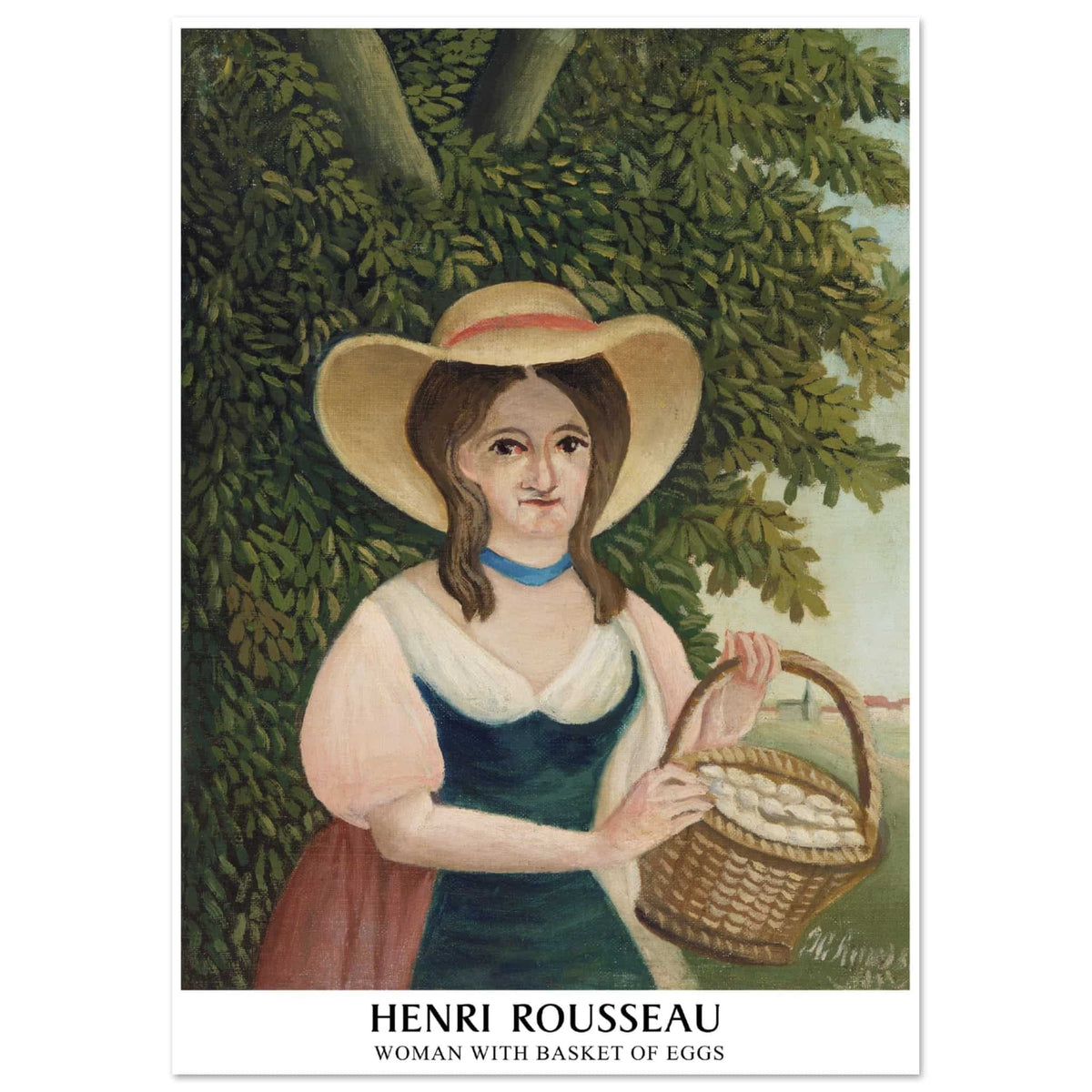 Artfulprints Poster Henri Rousseau - Woman with basket of eggs  - A4 21x29.7 cm - Donkergroen