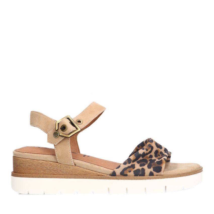 No Stress Beige suède sandalen met leopard details