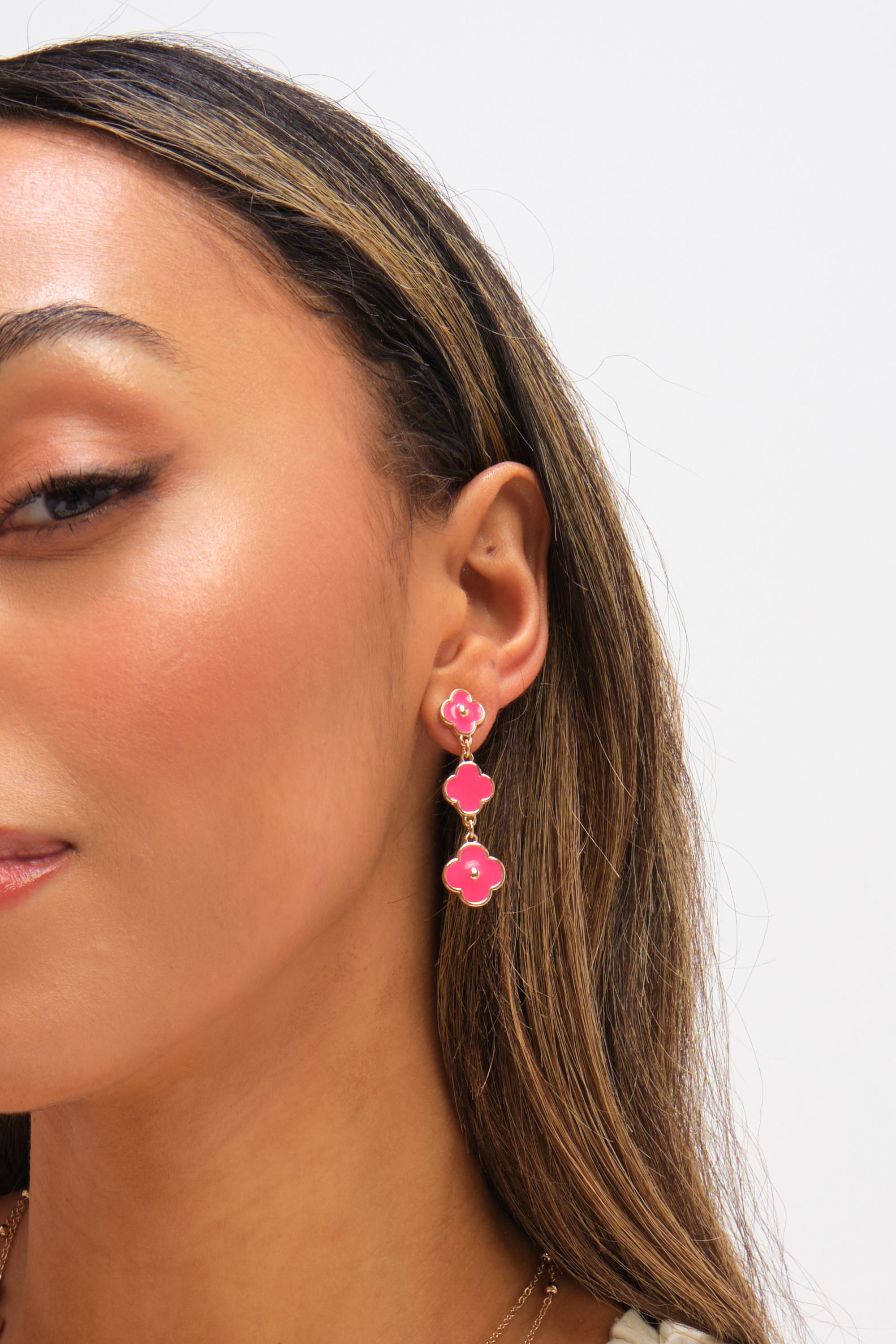Mood Gold Plated and Coral Clover Drop Earrings
