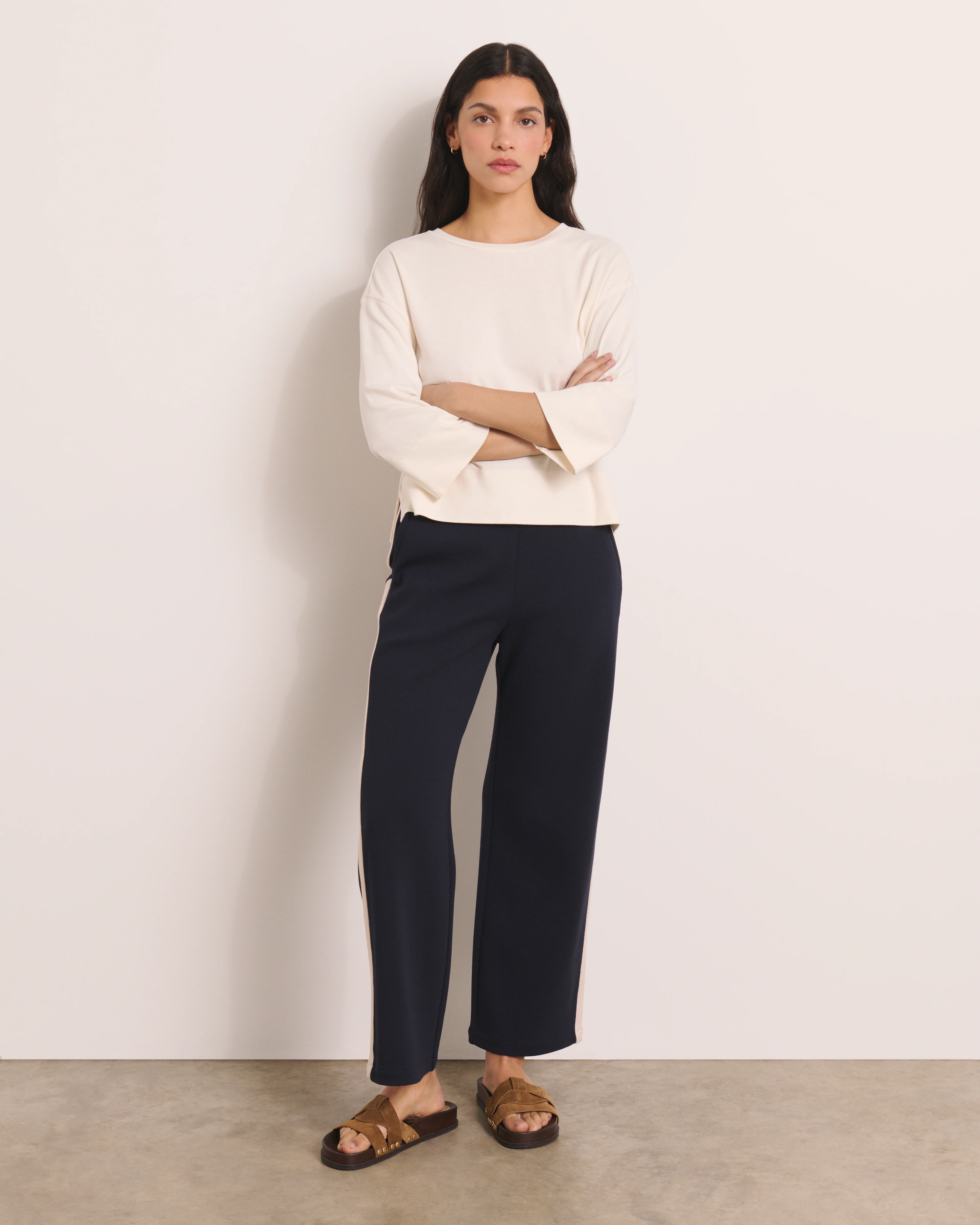 Pantalon bleu marine en maille milano stretch YACHT13/13139/313