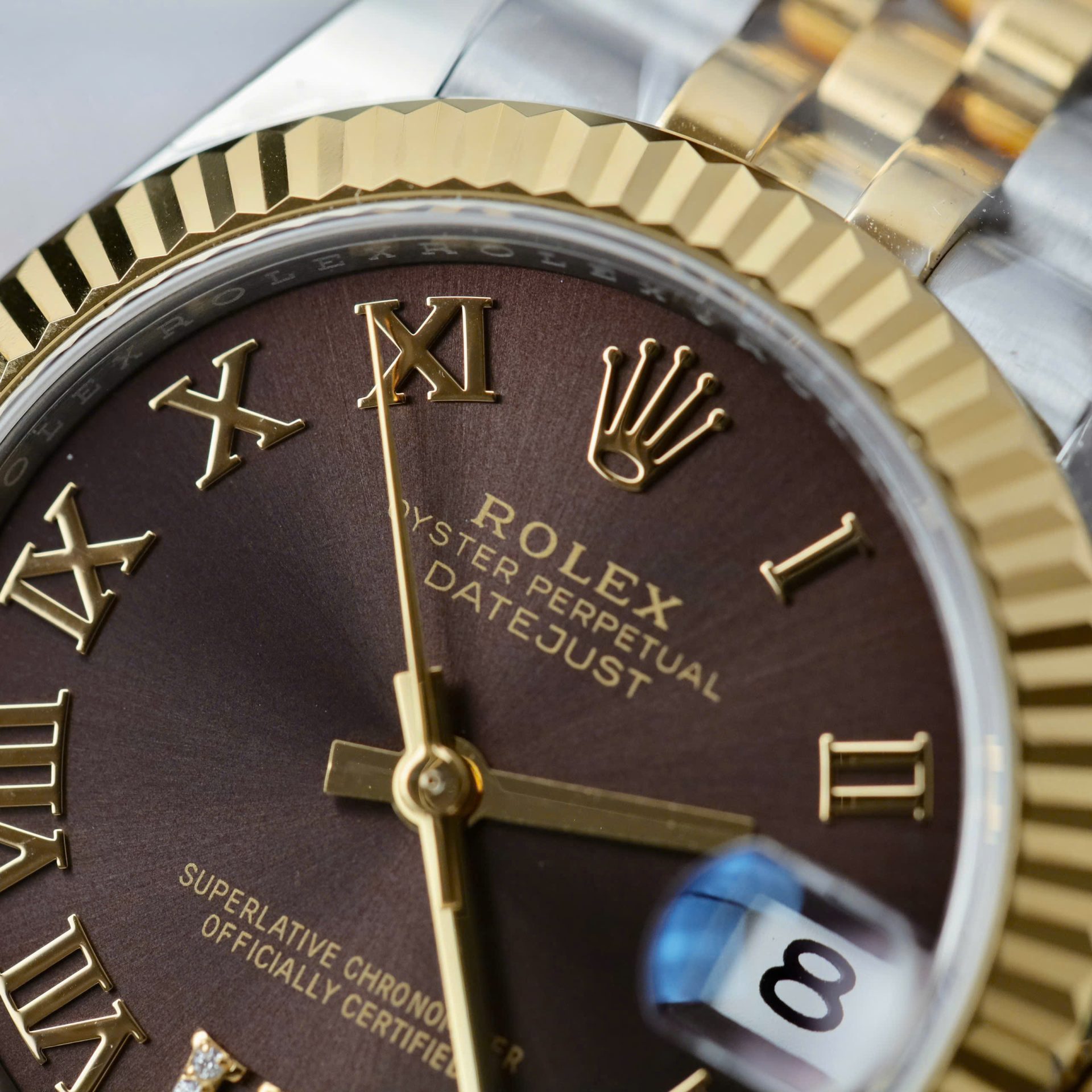 Rolex Datejust SS/YG Plated Chocolate Dial CZ Diamonds 31mm Jub THBF Replica